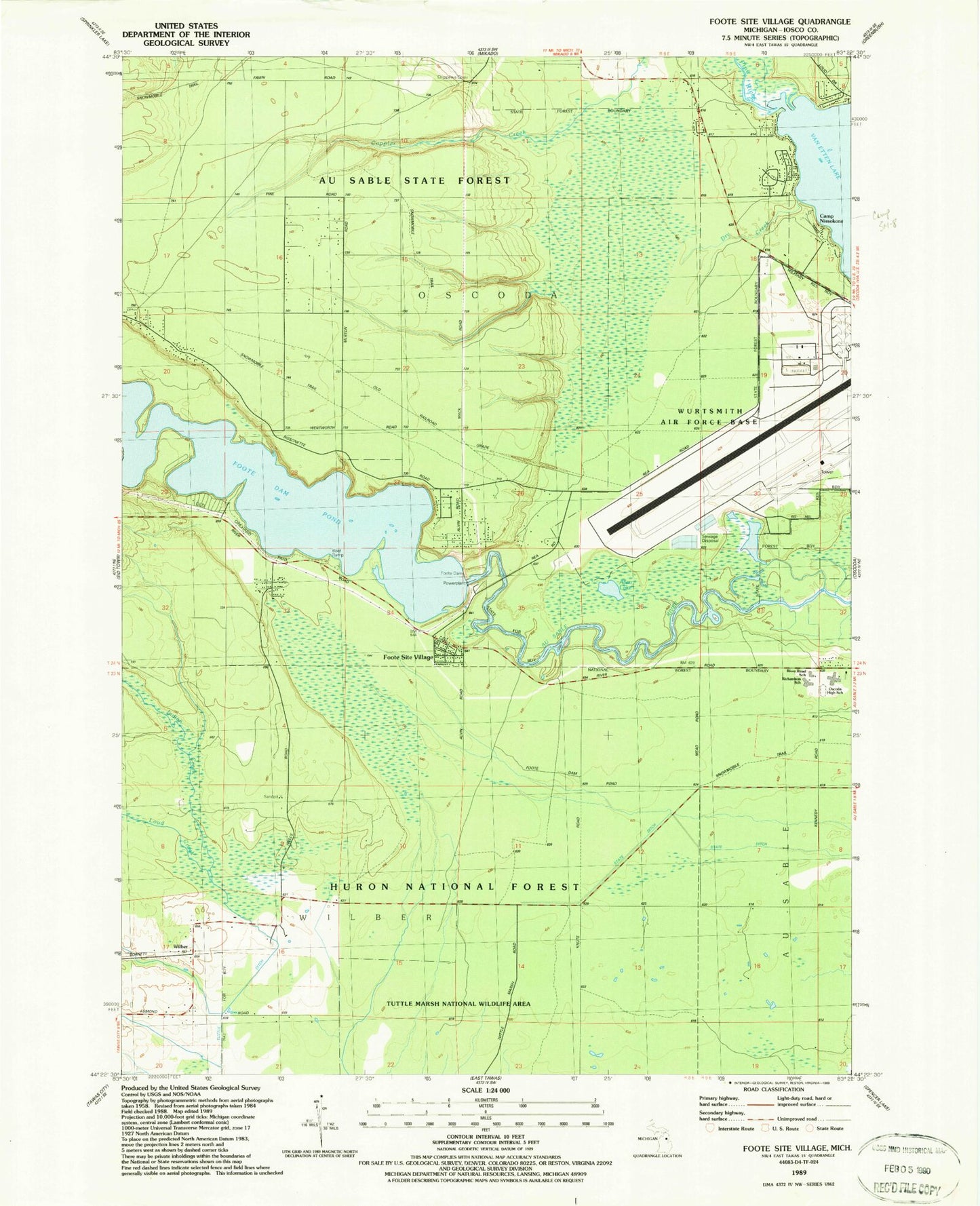 Classic USGS Foote Site Village Michigan 7.5'x7.5' Topo Map Image