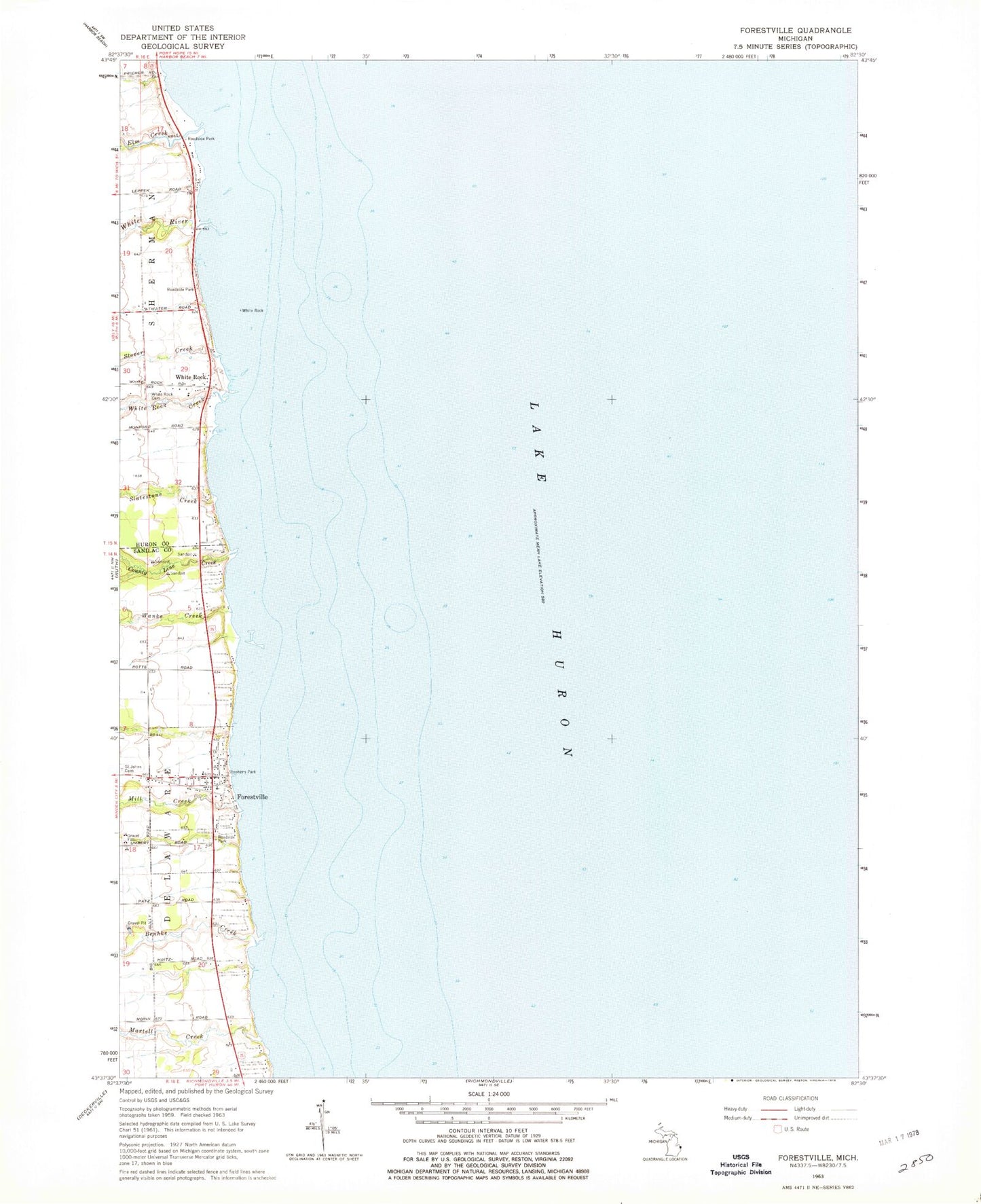 Classic USGS Forestville Michigan 7.5'x7.5' Topo Map Image