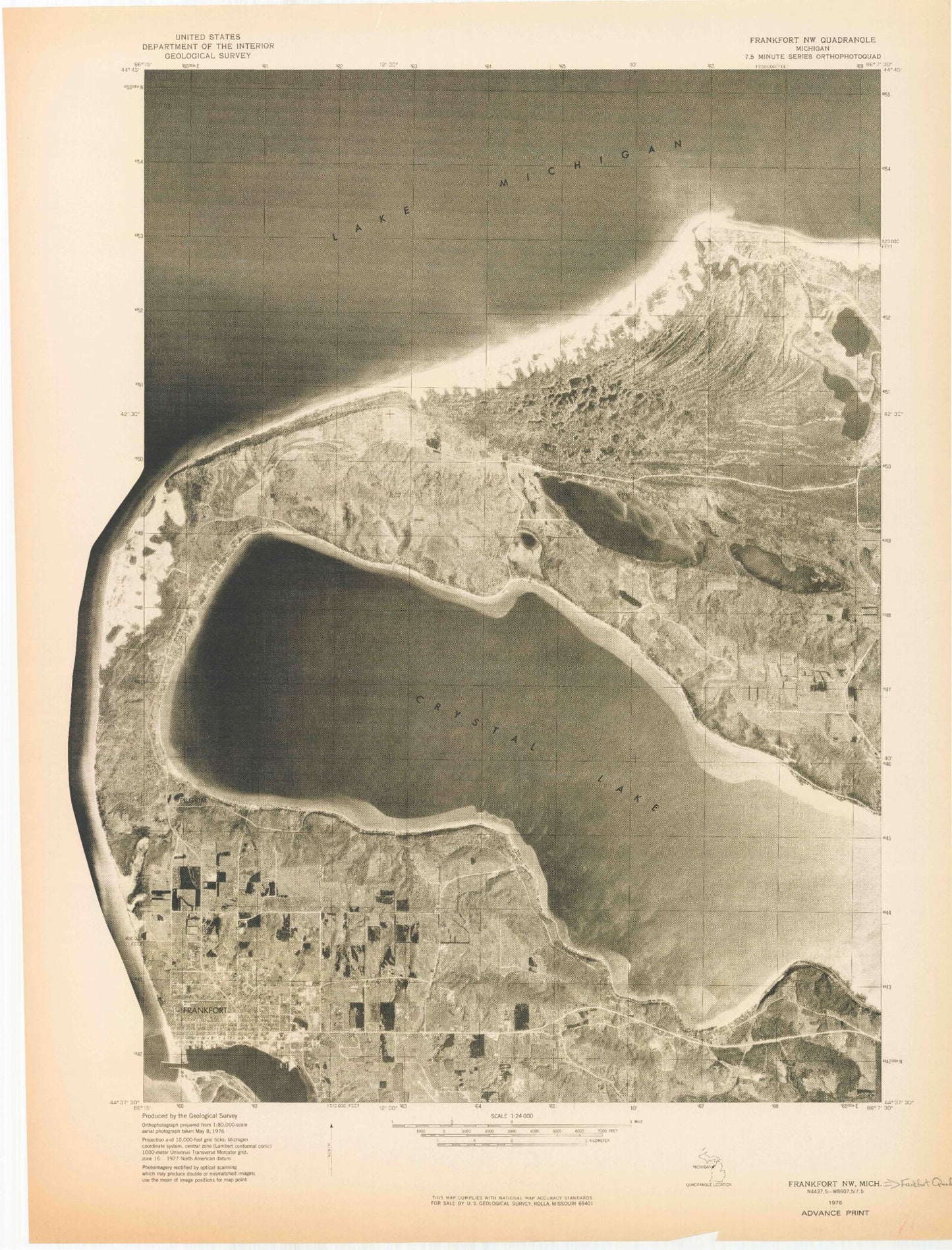 Classic USGS Frankfort Michigan 7.5'x7.5' Topo Map Image