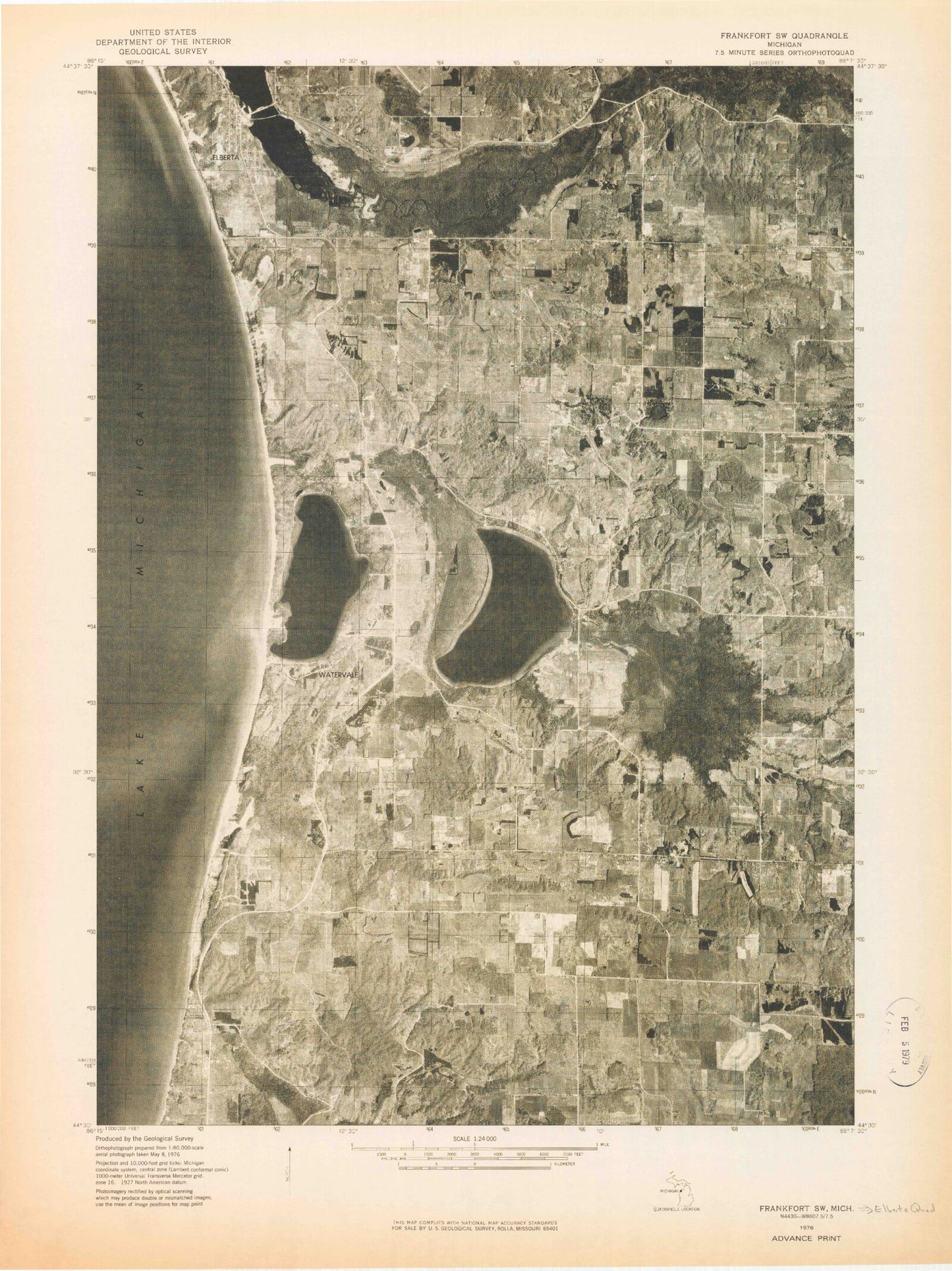 Classic USGS Elberta Michigan 7.5'x7.5' Topo Map Image