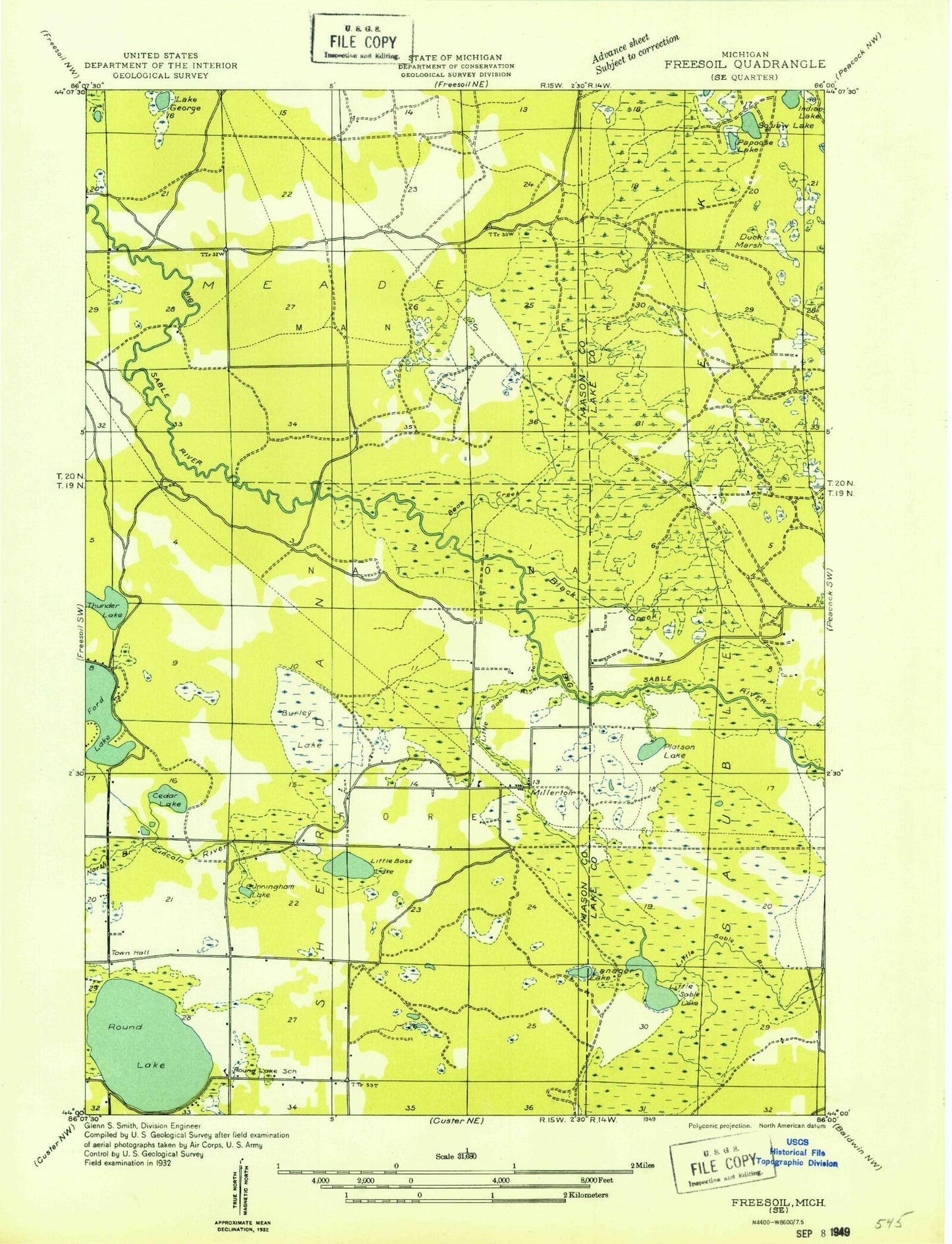 Classic USGS Millerton Michigan 7.5'x7.5' Topo Map Image