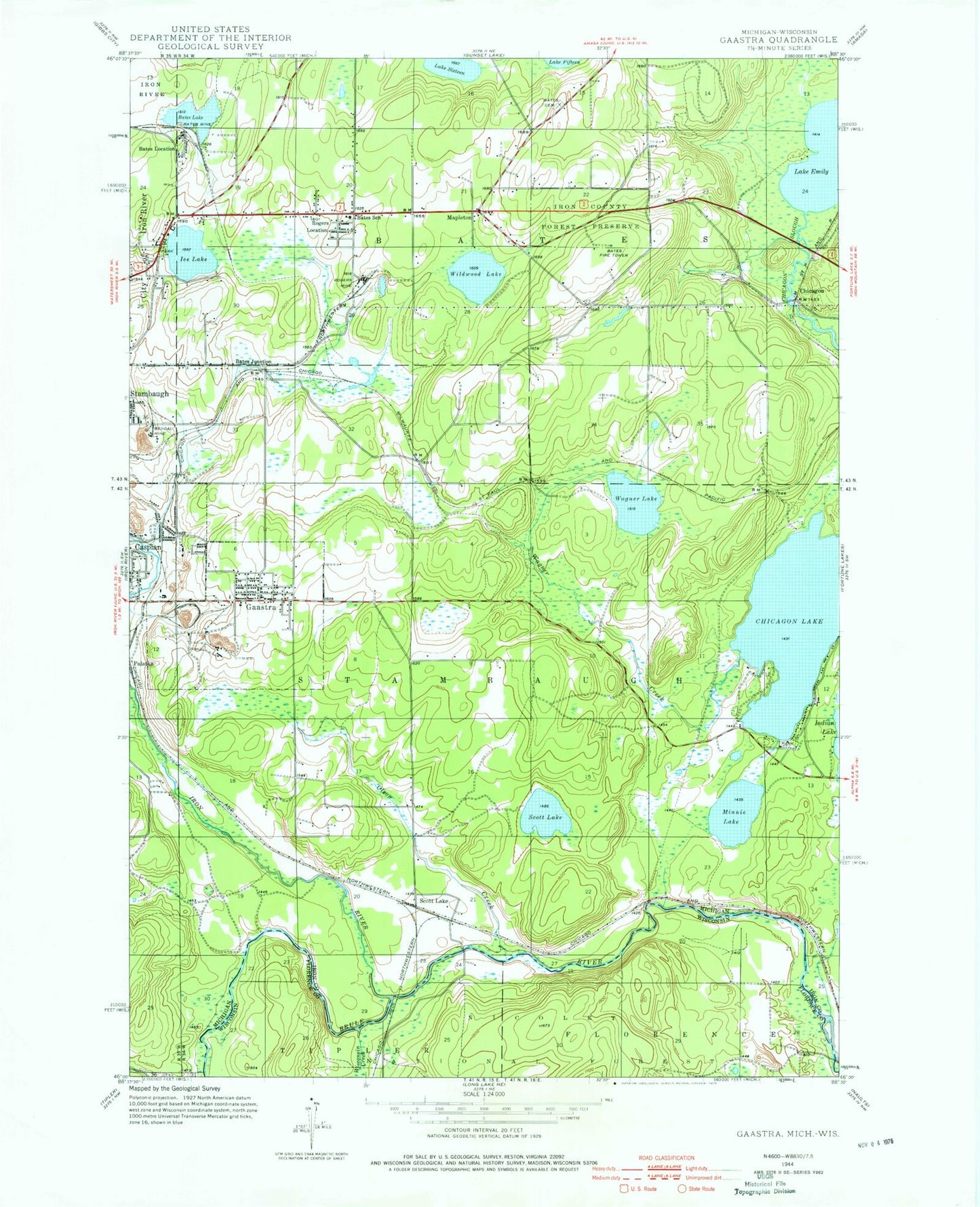 Classic USGS Gaastra Michigan 7.5'x7.5' Topo Map Image