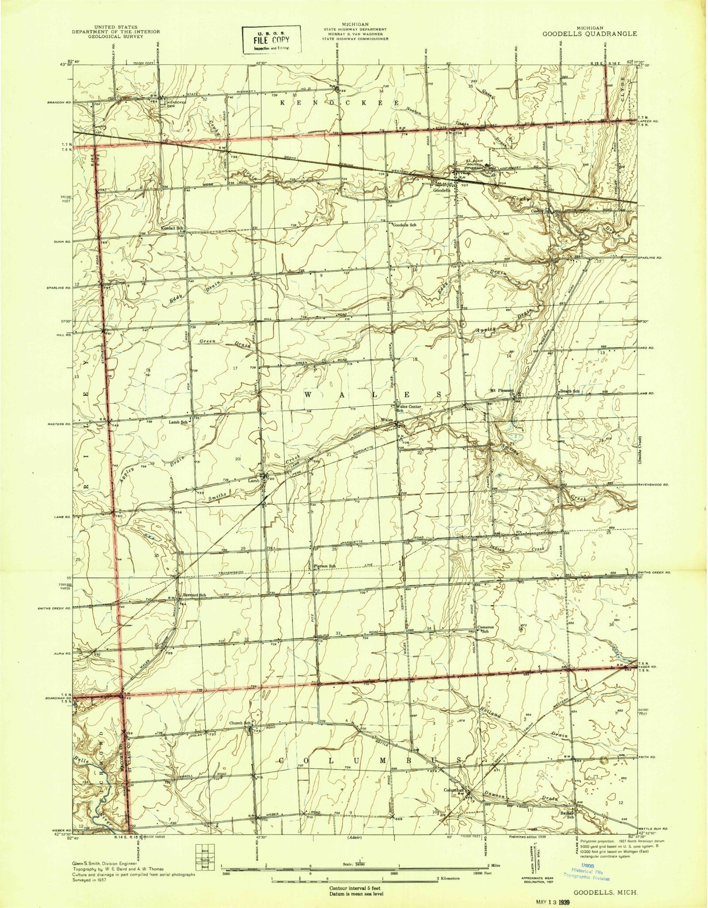 Classic USGS Goodells Michigan 7.5'x7.5' Topo Map Image