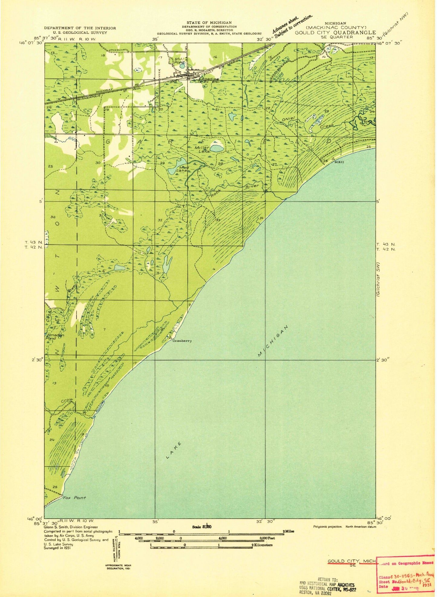 Classic USGS Engadine Michigan 7.5'x7.5' Topo Map Image