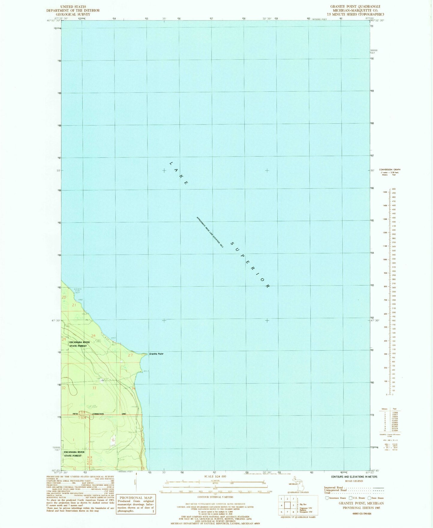 Classic USGS Granite Point Michigan 7.5'x7.5' Topo Map Image