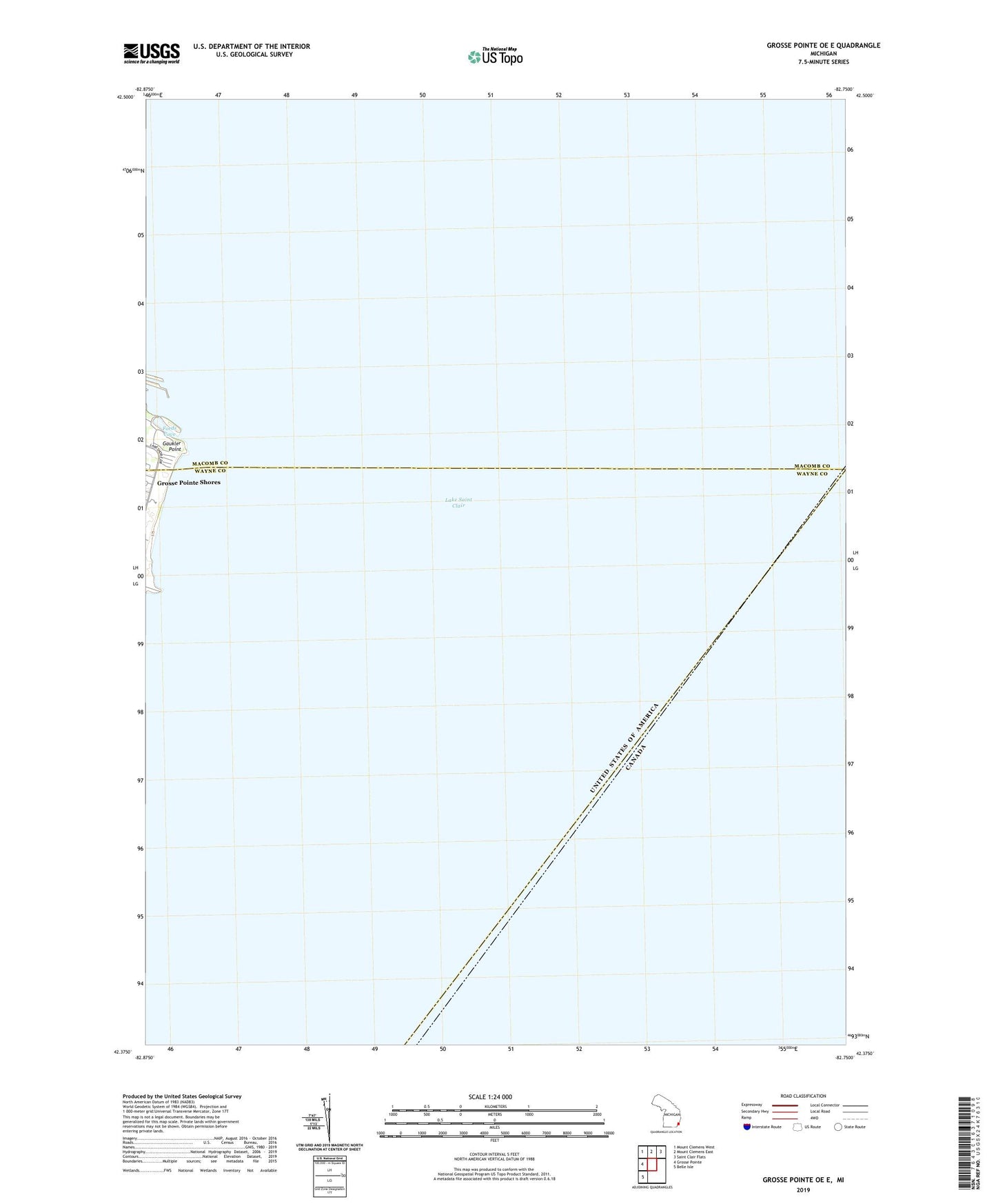 Grosse Pointe OE E Michigan US Topo Map Image