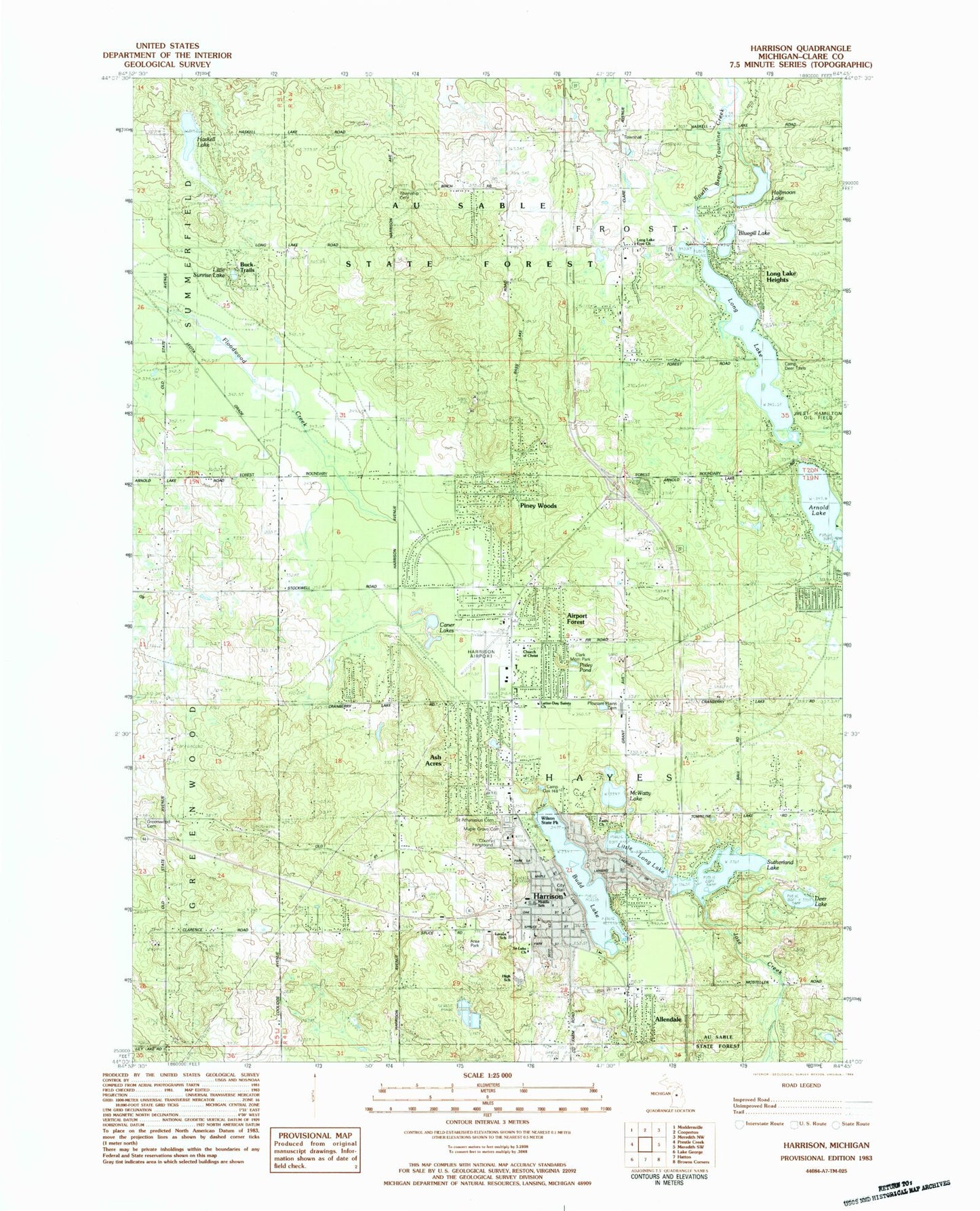 Classic USGS Harrison Michigan 7.5'x7.5' Topo Map Image