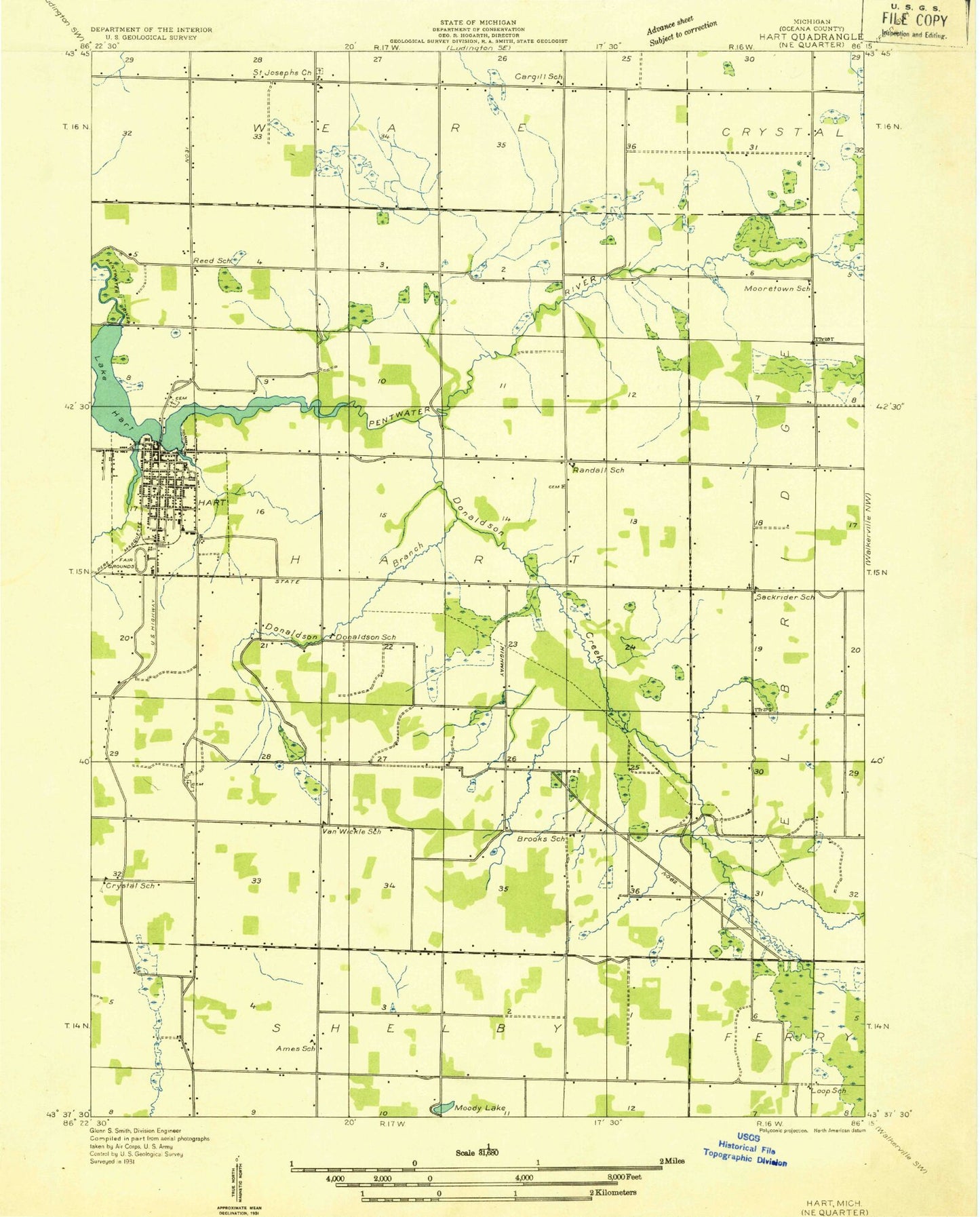 Classic USGS Hart Michigan 7.5'x7.5' Topo Map Image