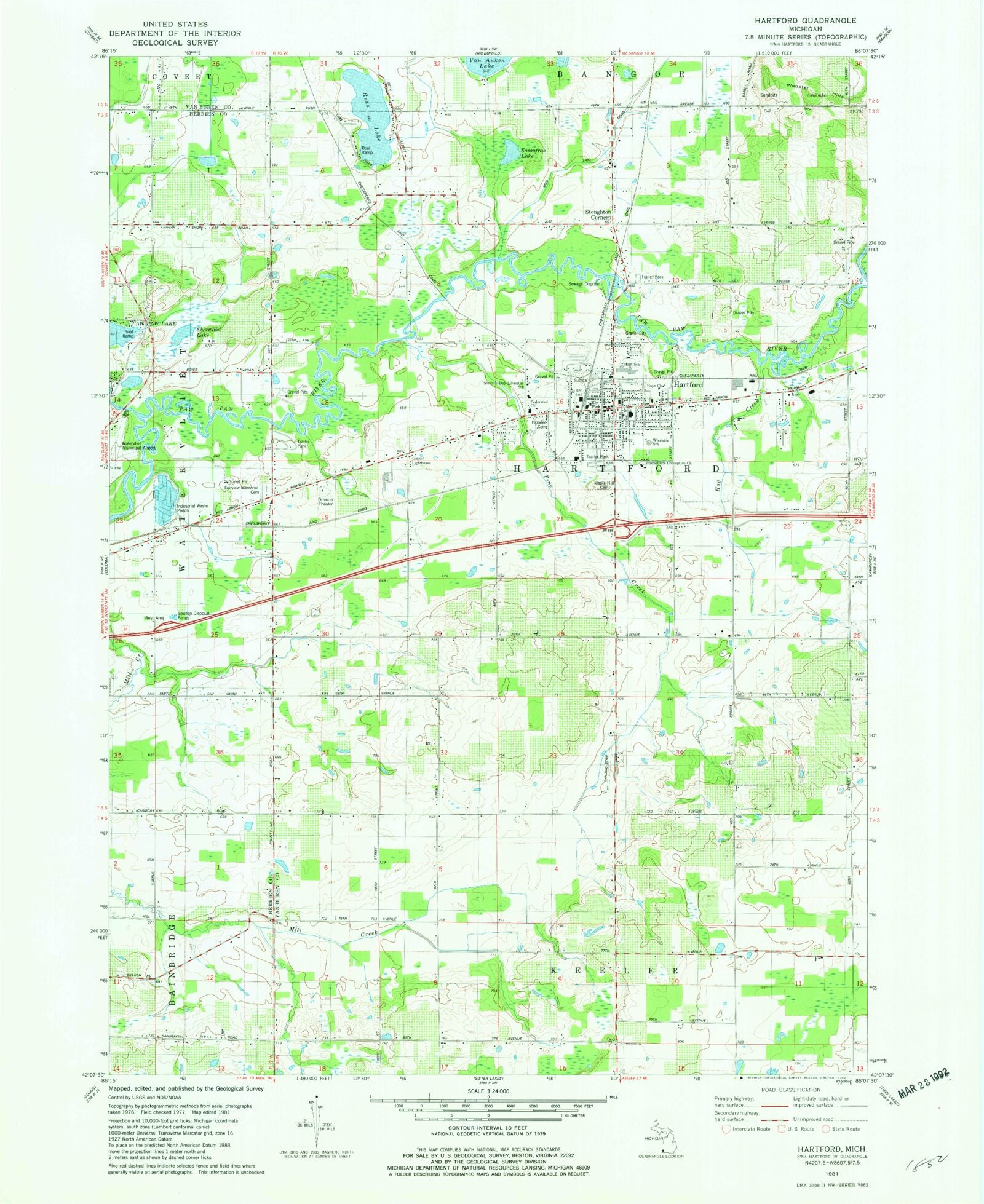 Classic USGS Hartford Michigan 7.5'x7.5' Topo Map MyTopo Map Store