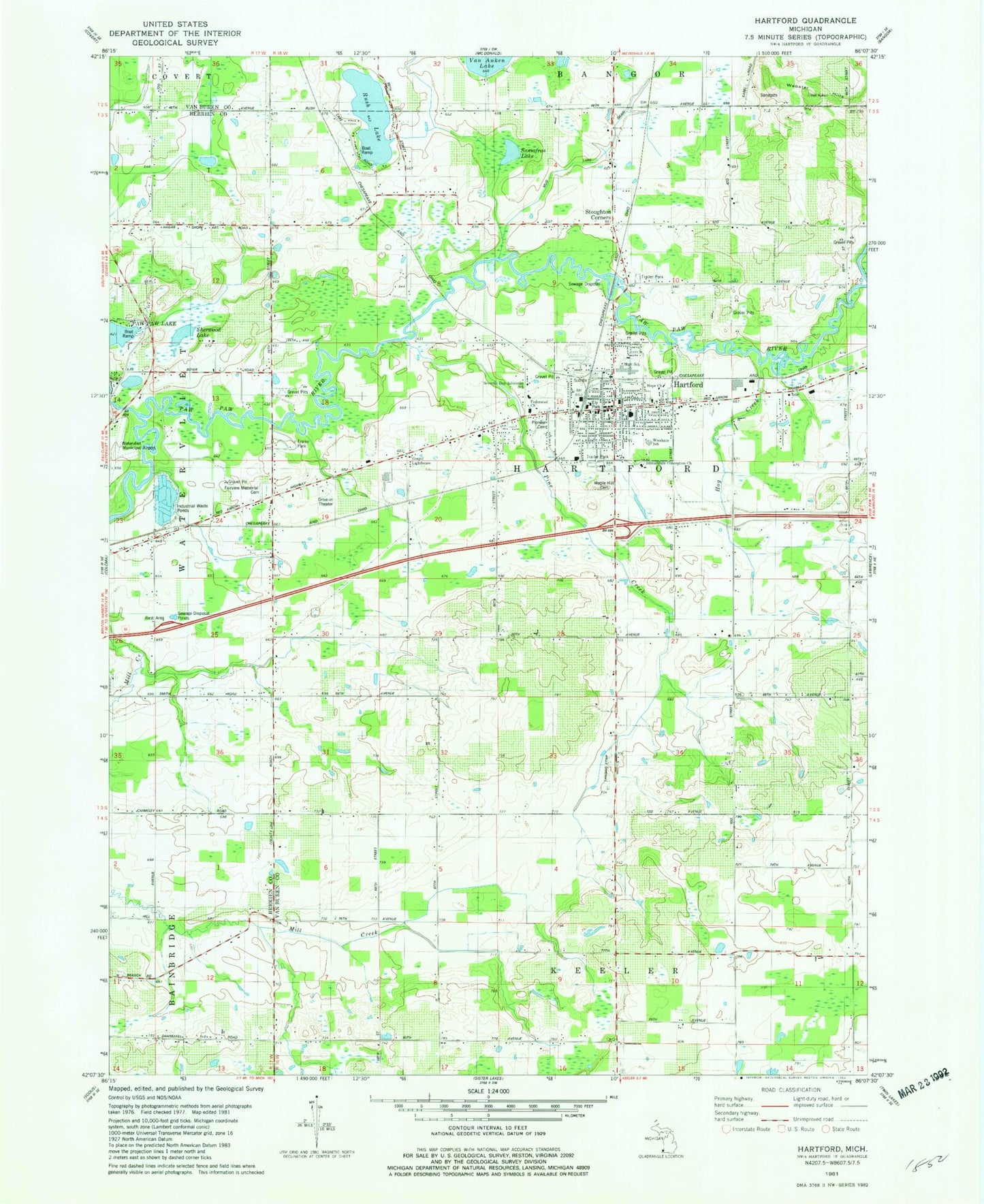 Classic USGS Hartford Michigan 7.5'x7.5' Topo Map Image