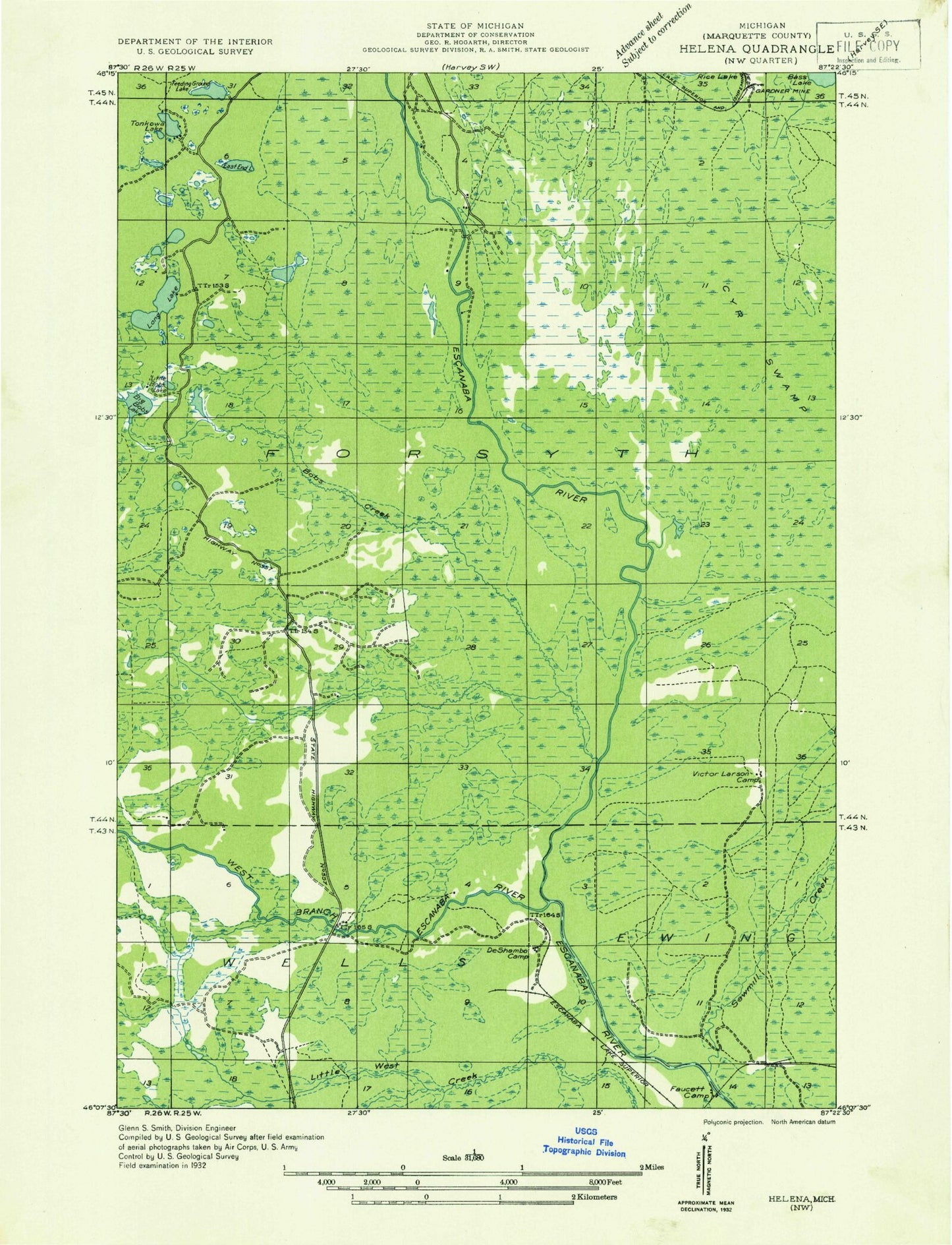 Classic USGS Anderson Lake Michigan 7.5'x7.5' Topo Map Image