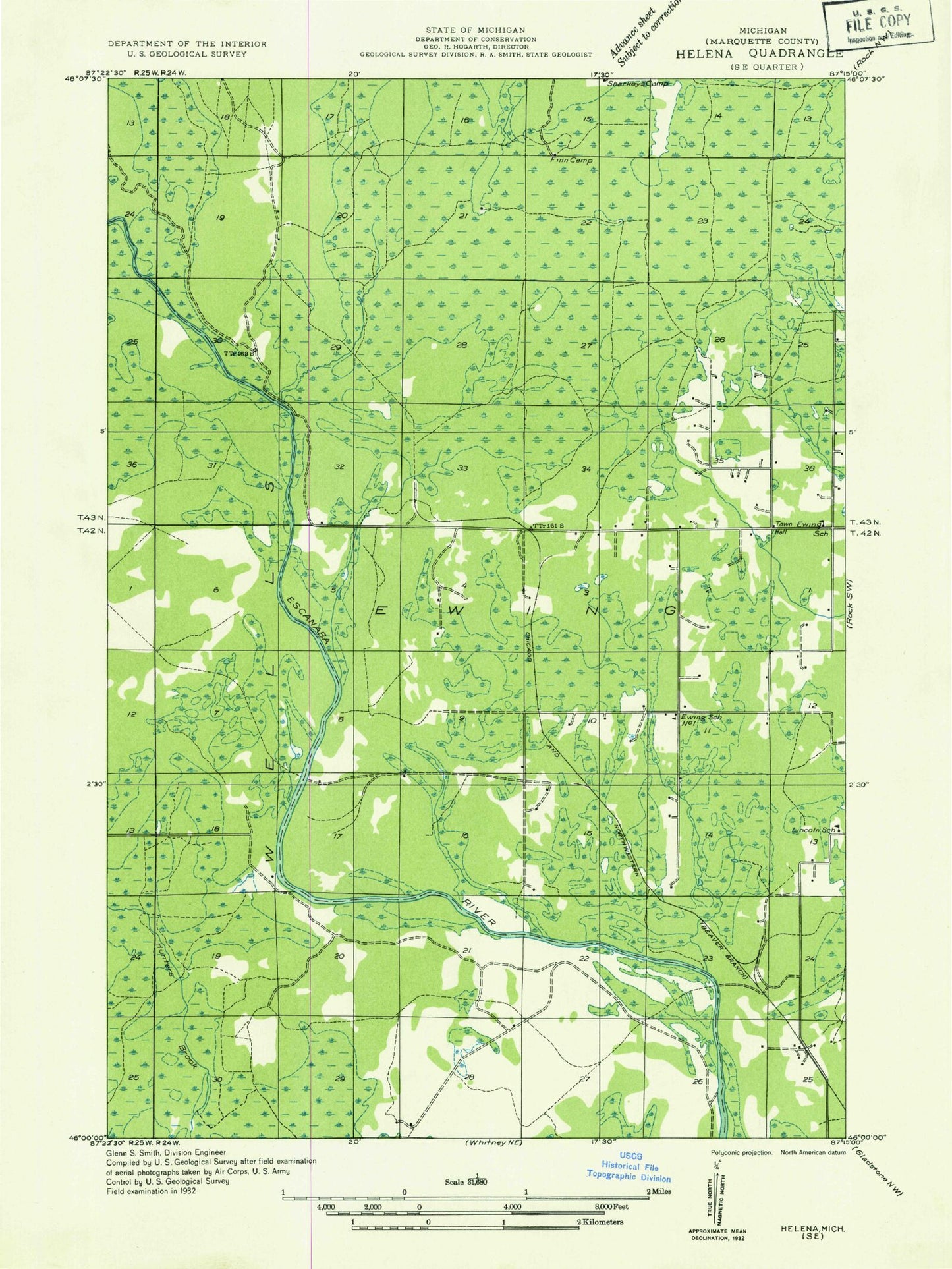 Classic USGS Swimming Hole Creek Michigan 7.5'x7.5' Topo Map Image