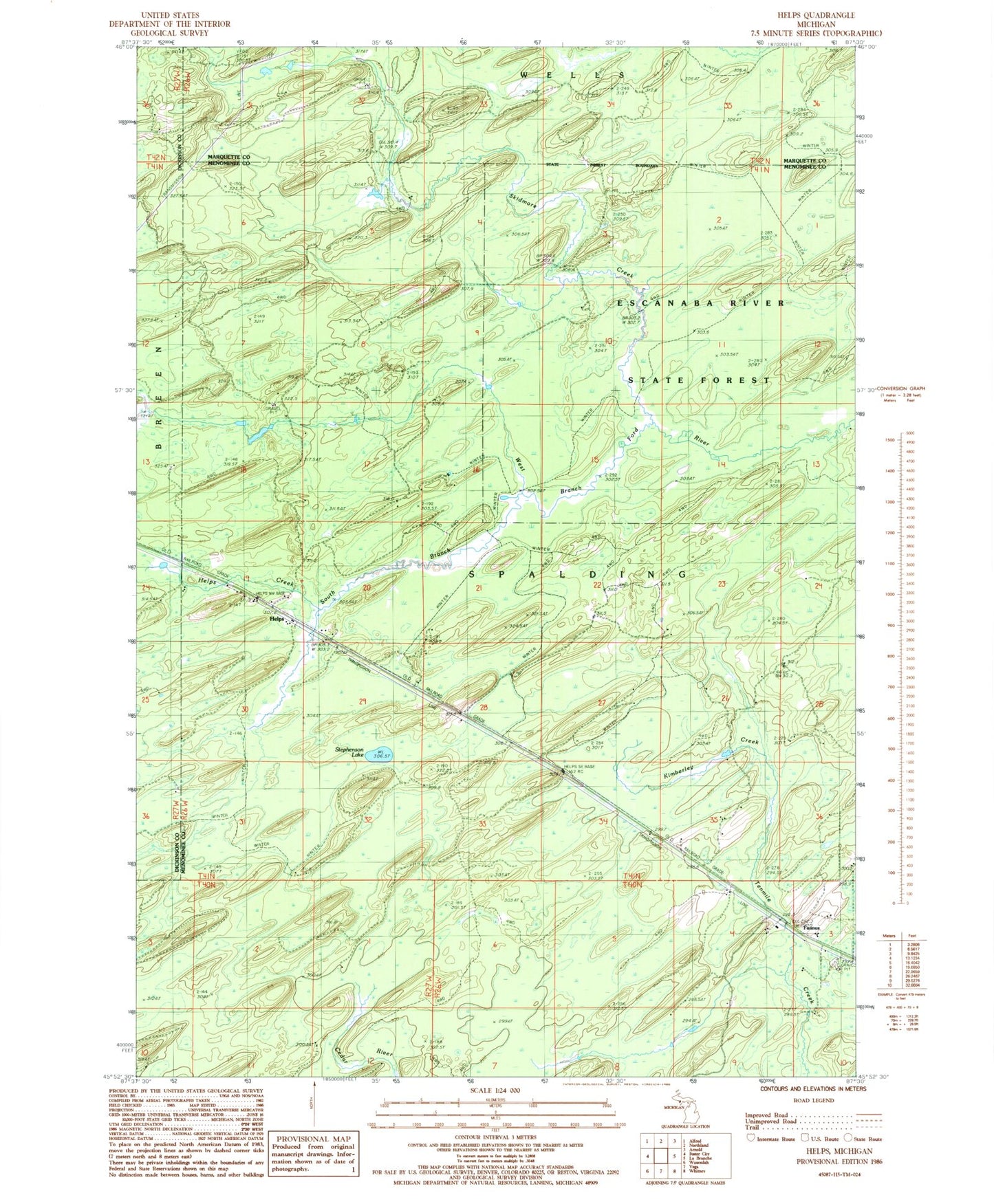 Classic USGS Helps Michigan 7.5'x7.5' Topo Map Image