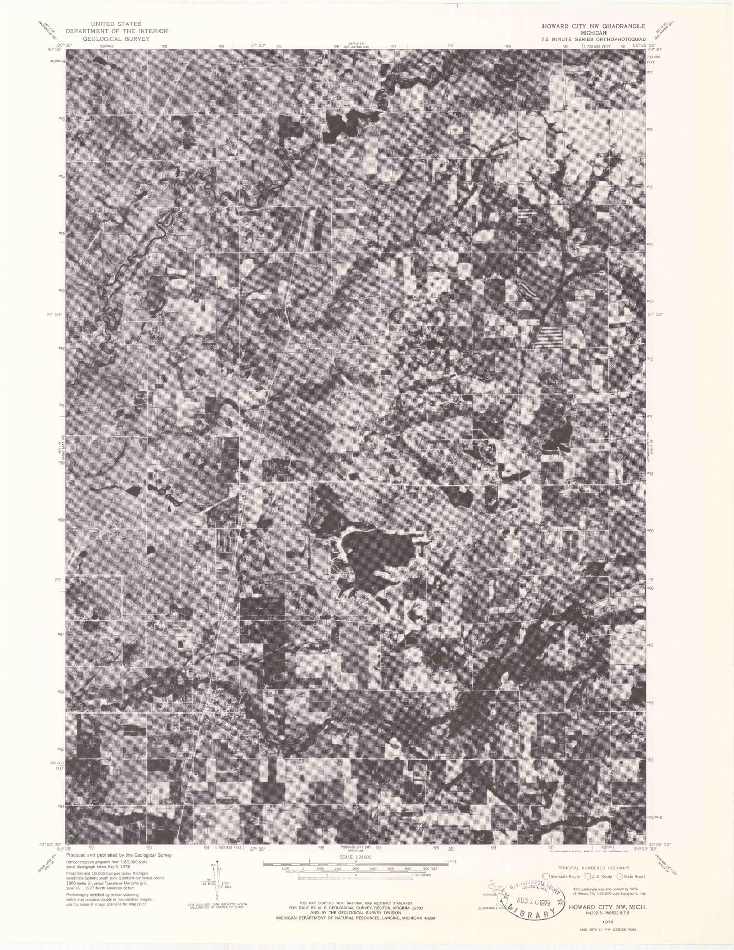 Classic USGS Howard City Michigan 7.5'x7.5' Topo Map Image