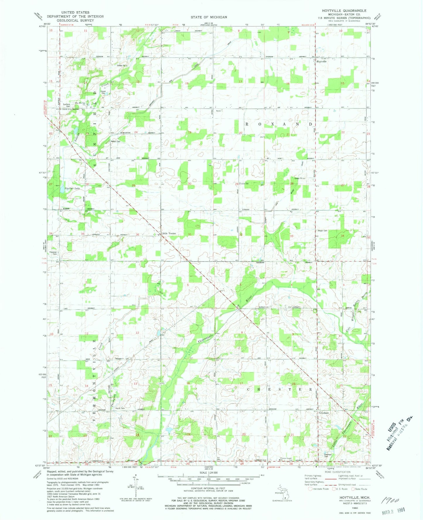 Classic USGS Hoytville Michigan 7.5'x7.5' Topo Map Image