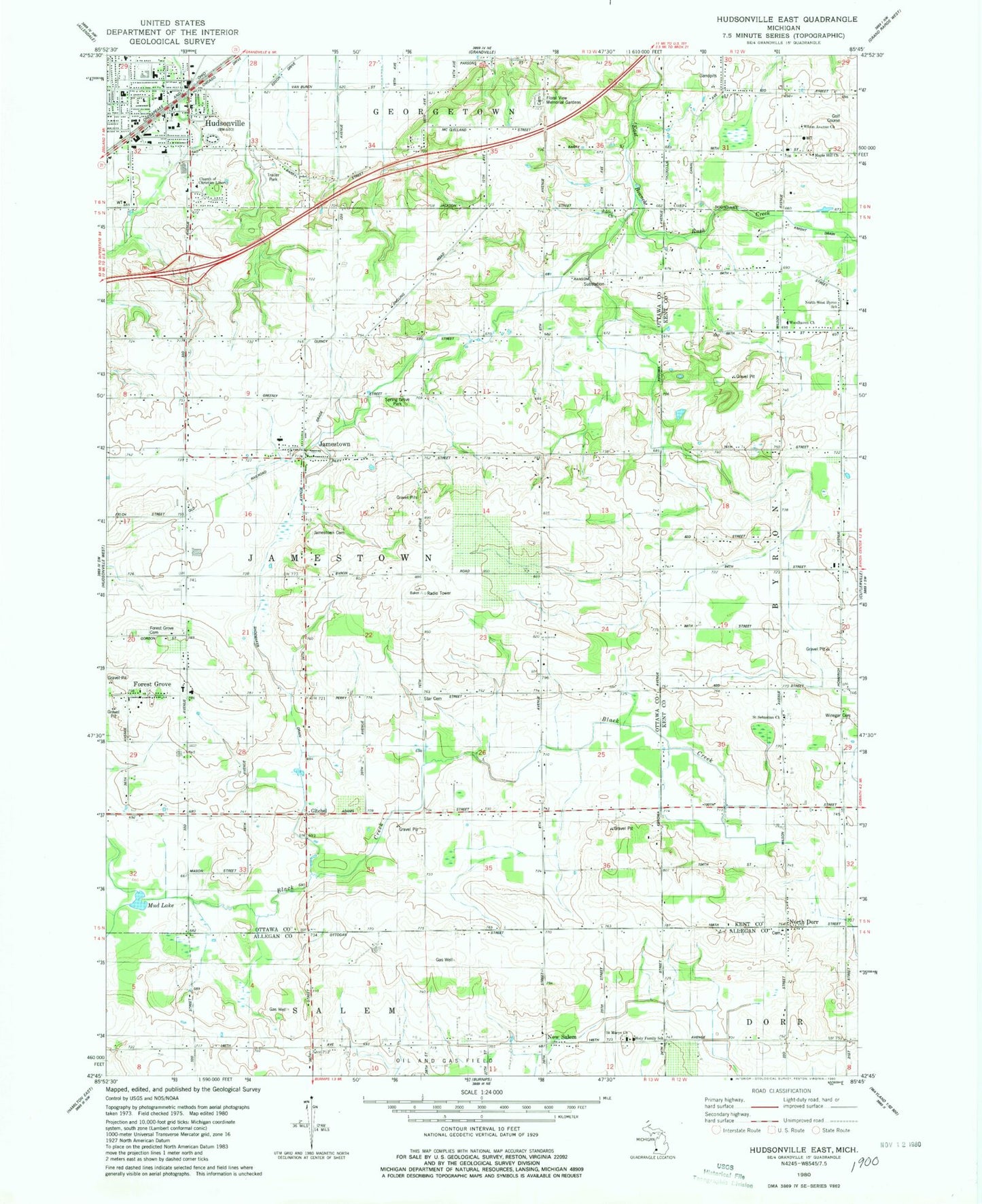 Classic USGS Hudsonville East Michigan 7.5'x7.5' Topo Map Image