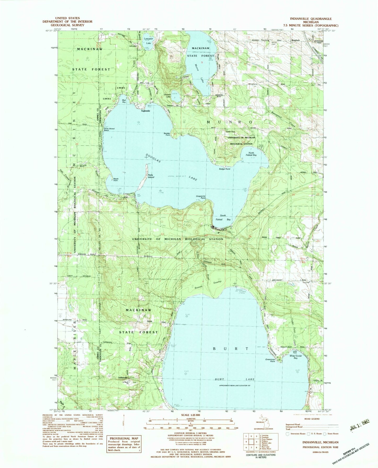 Classic USGS Indianville Michigan 7.5'x7.5' Topo Map Image
