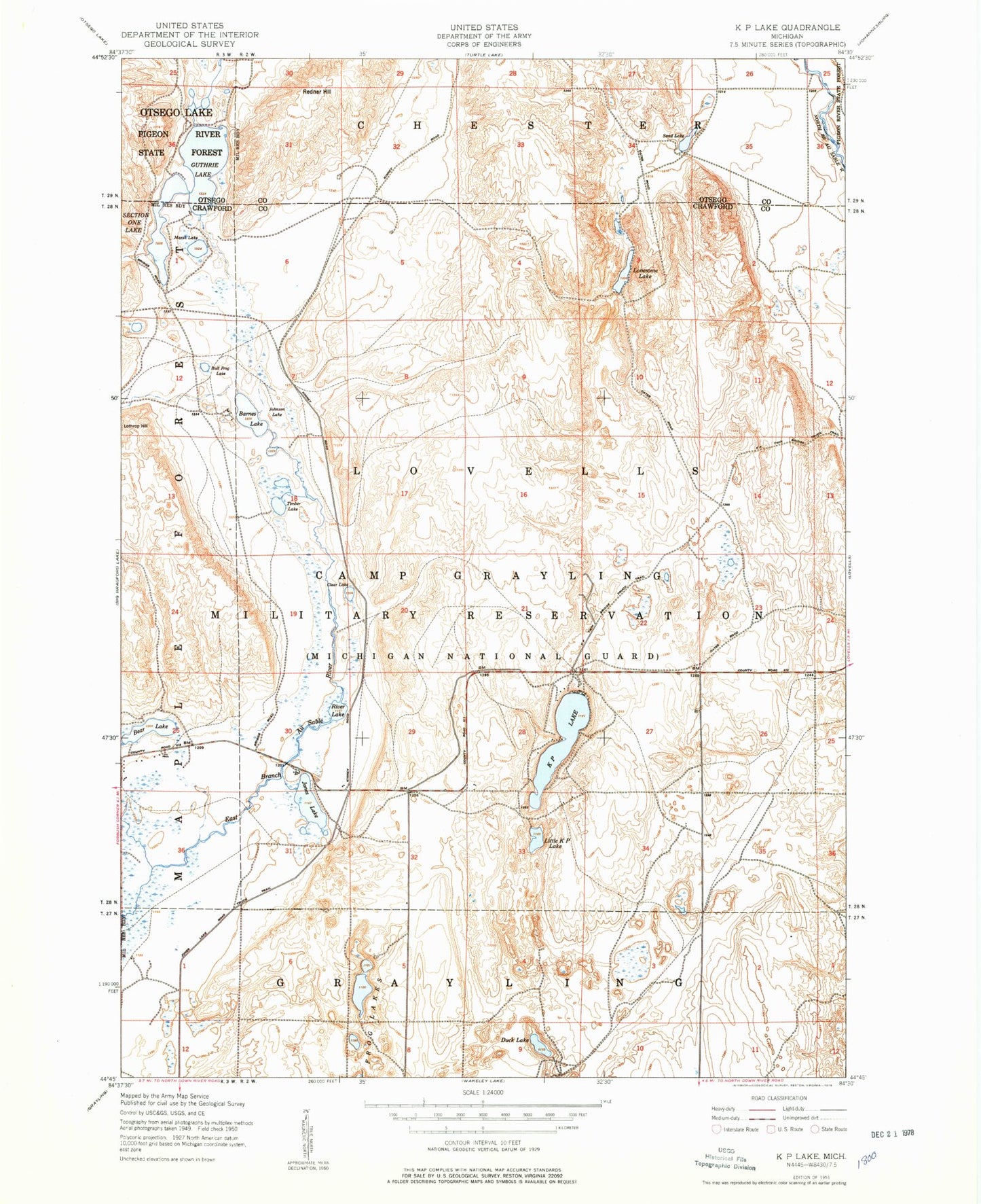 Classic USGS K P Lake Michigan 7.5'x7.5' Topo Map Image