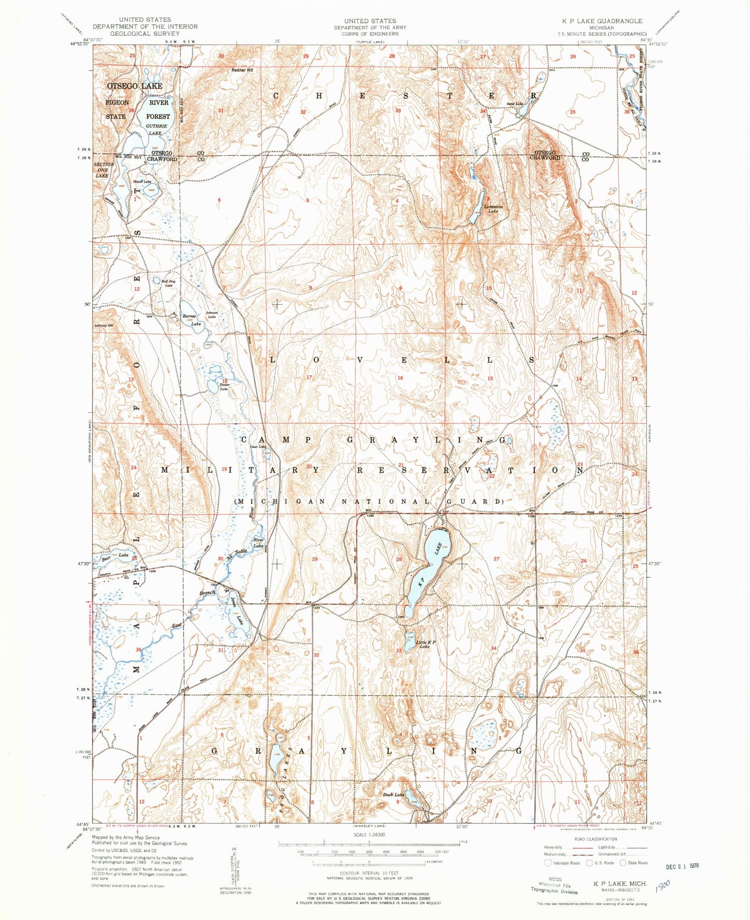Classic USGS K P Lake Michigan 7.5'x7.5' Topo Map Image