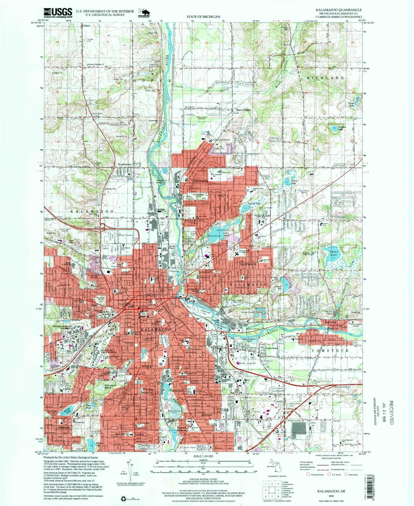 Classic USGS Kalamazoo Michigan 7.5'x7.5' Topo Map Image