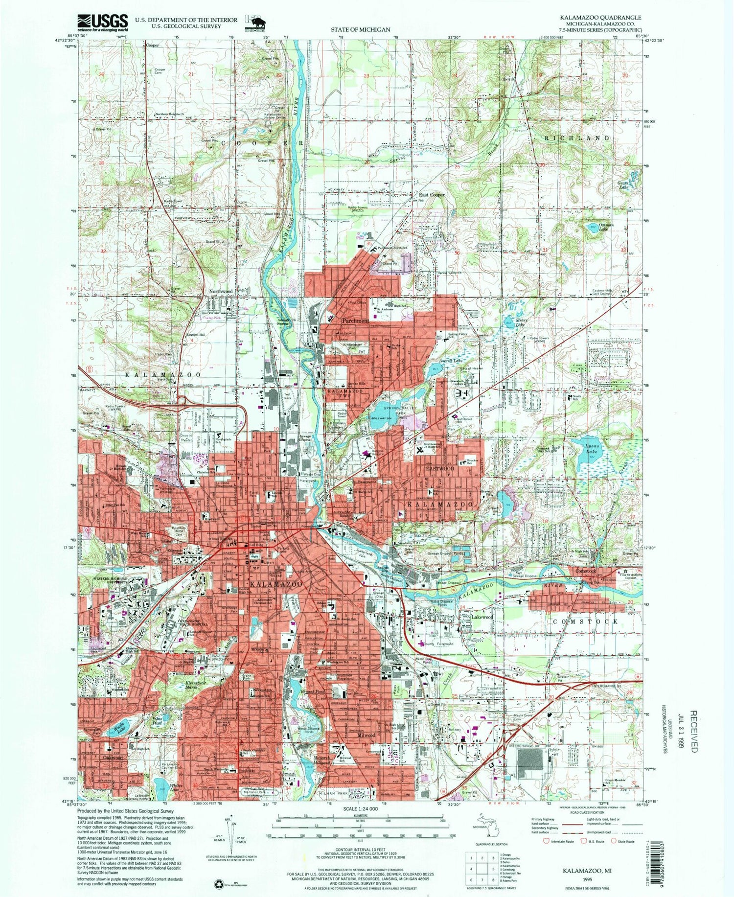 Classic USGS Kalamazoo Michigan 7.5'x7.5' Topo Map Image