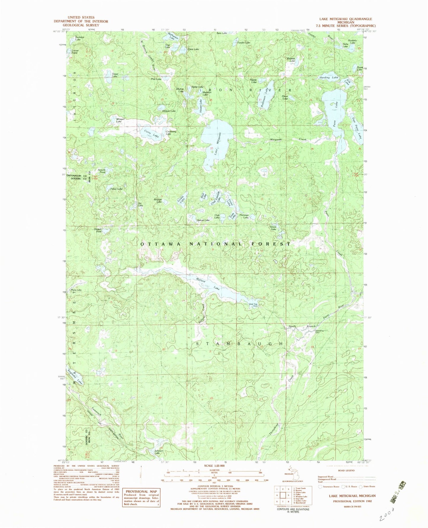 Classic USGS Lake Mitigwaki Michigan 7.5'x7.5' Topo Map Image