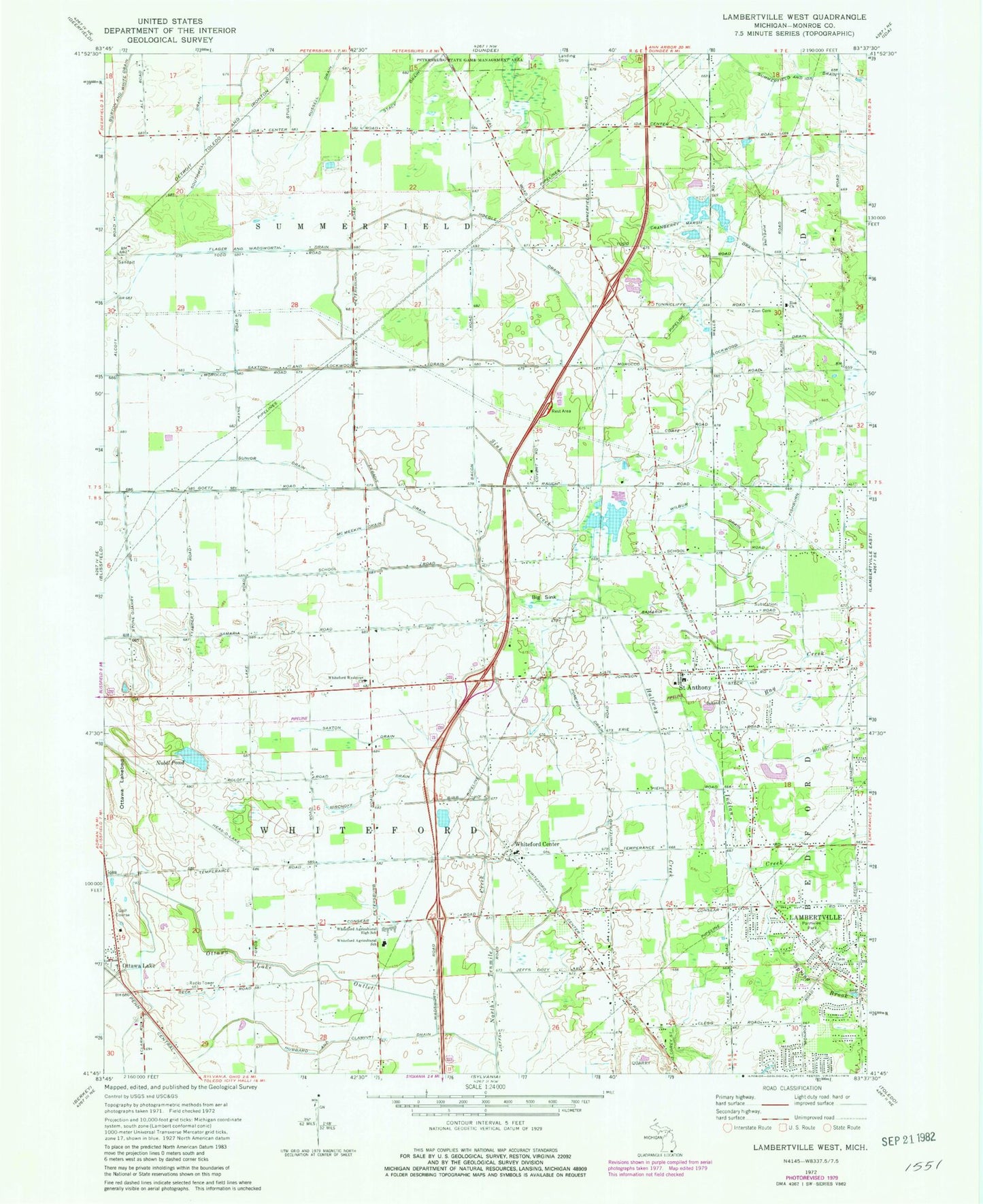Classic USGS Lambertville West Michigan 7.5'x7.5' Topo Map Image