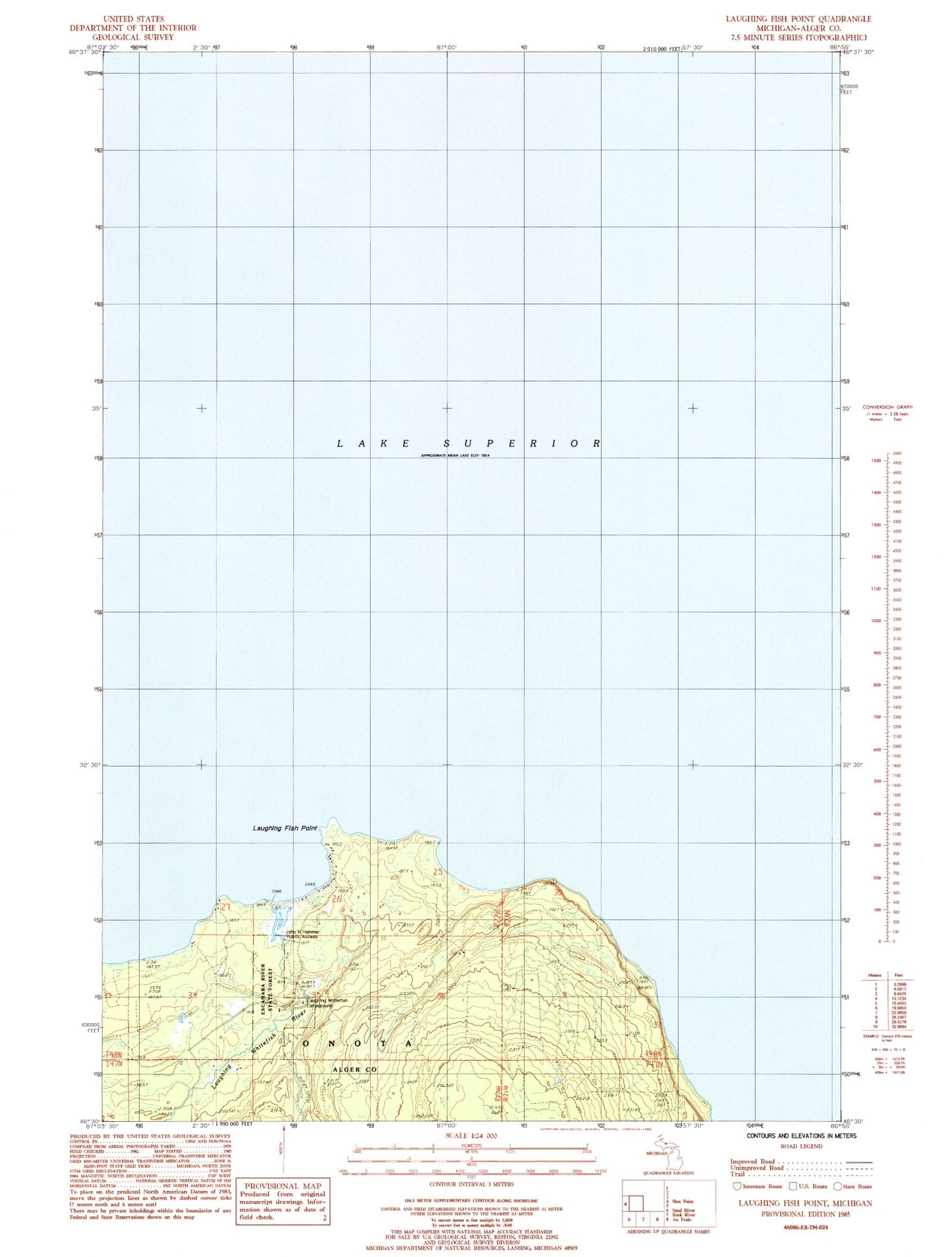 Classic USGS Laughing Fish Point Michigan 7.5'x7.5' Topo Map Image