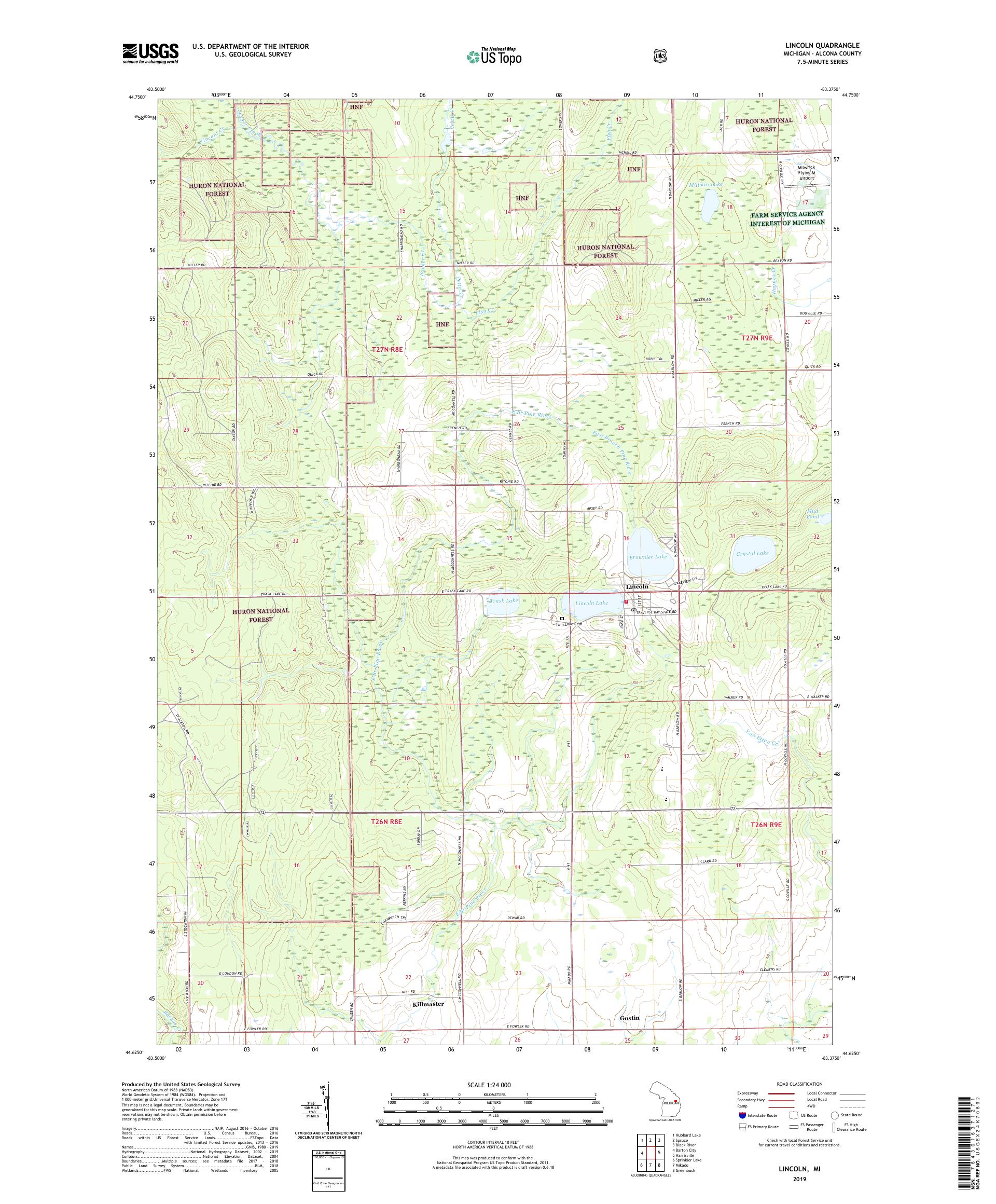 Lincoln Michigan US Topo Map MyTopo Map Store