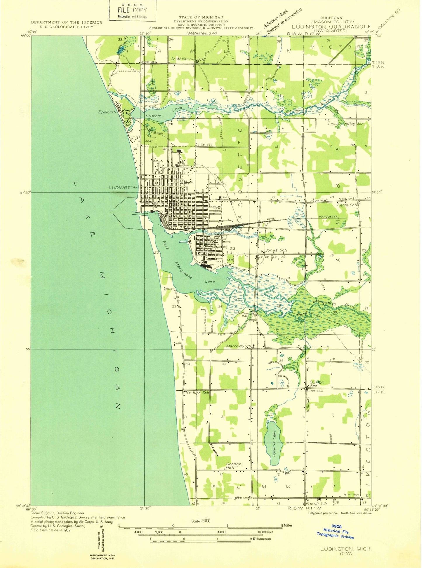 Classic USGS Ludington Michigan 7.5'x7.5' Topo Map Image