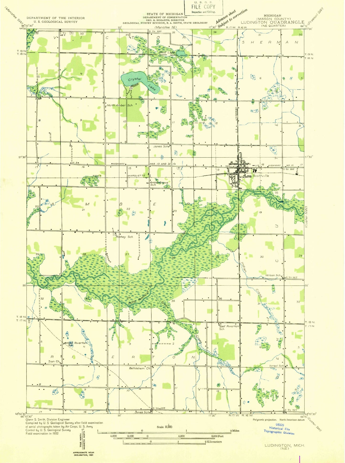 Classic USGS Scottville Michigan 7.5'x7.5' Topo Map Image