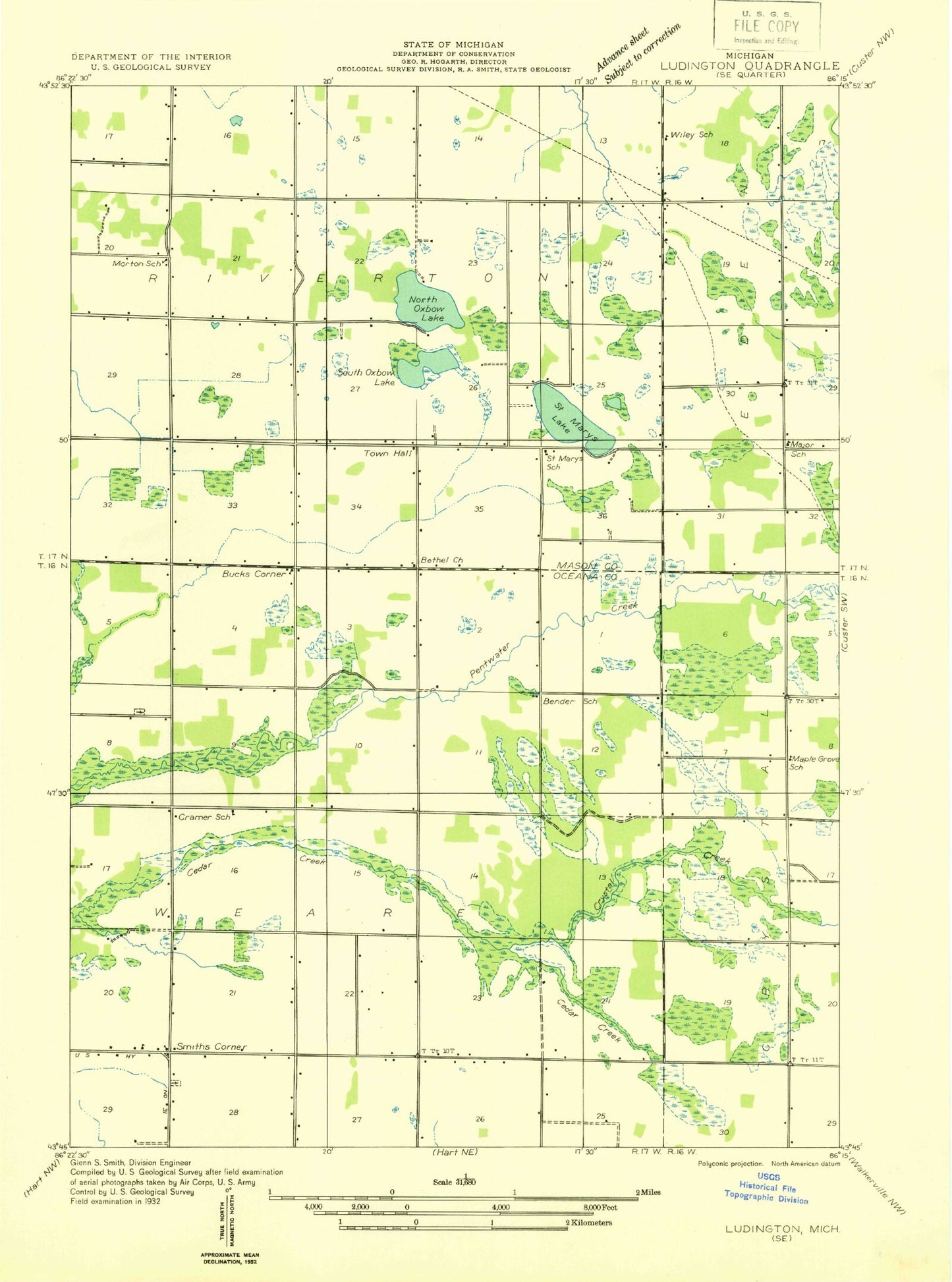 Classic USGS Wiley Michigan 7.5'x7.5' Topo Map Image
