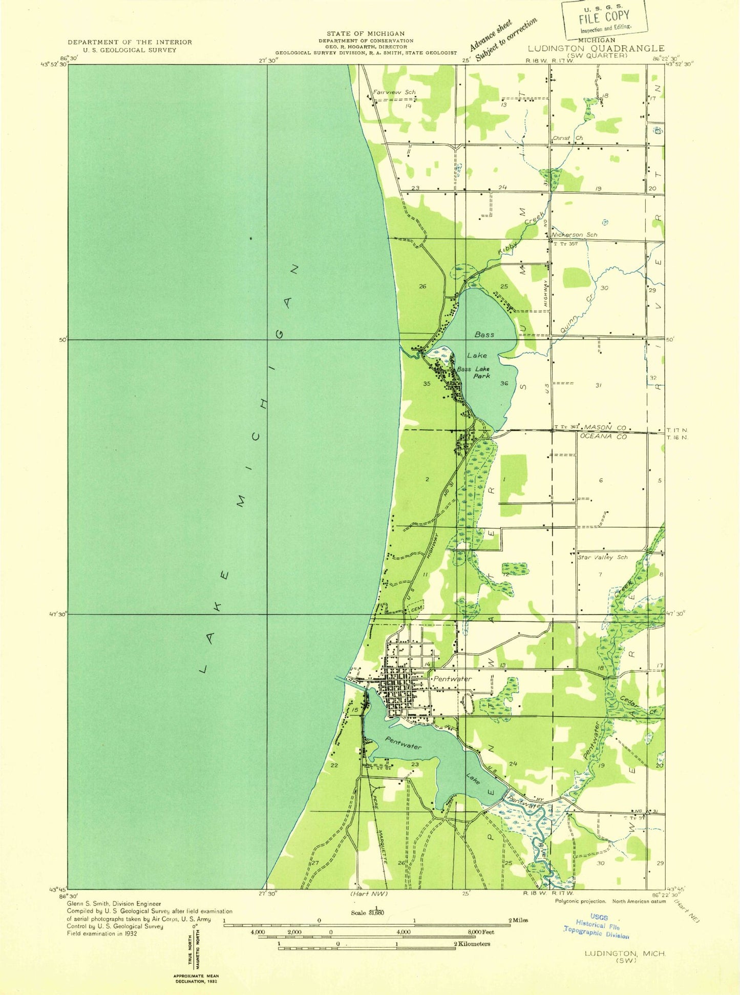 Classic USGS Pentwater Michigan 7.5'x7.5' Topo Map Image