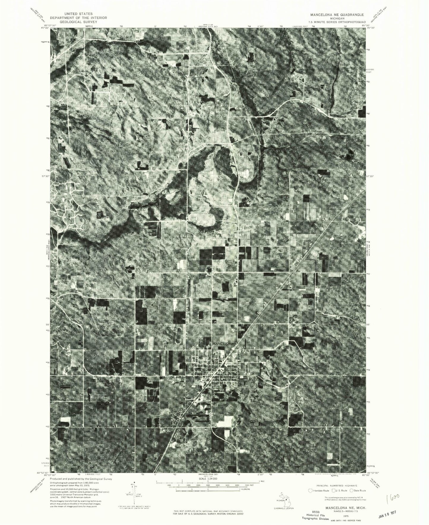 Classic USGS Mancelona Michigan 7.5'x7.5' Topo Map Image