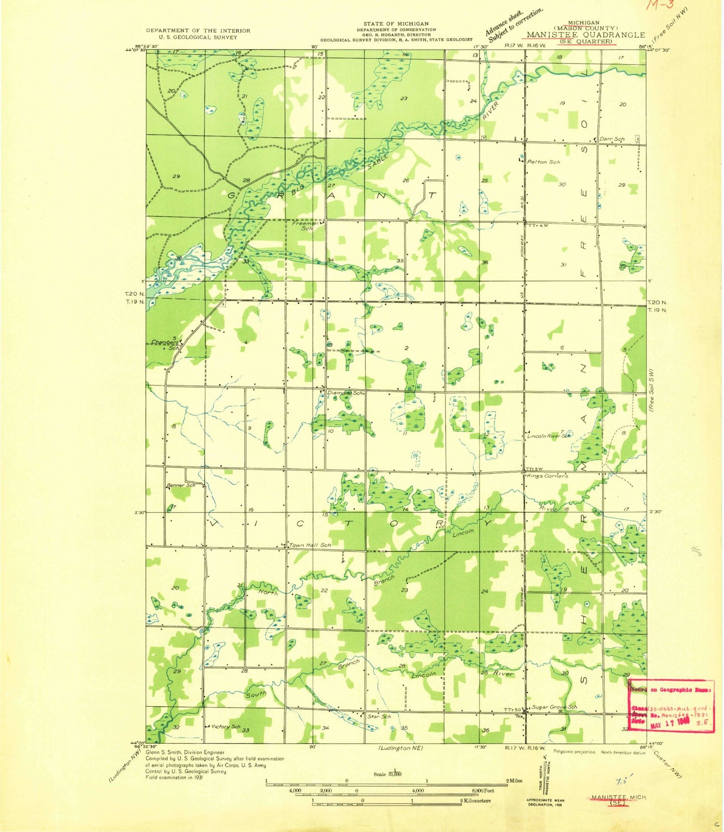 Classic USGS Kings Corners Michigan 7.5'x7.5' Topo Map Image