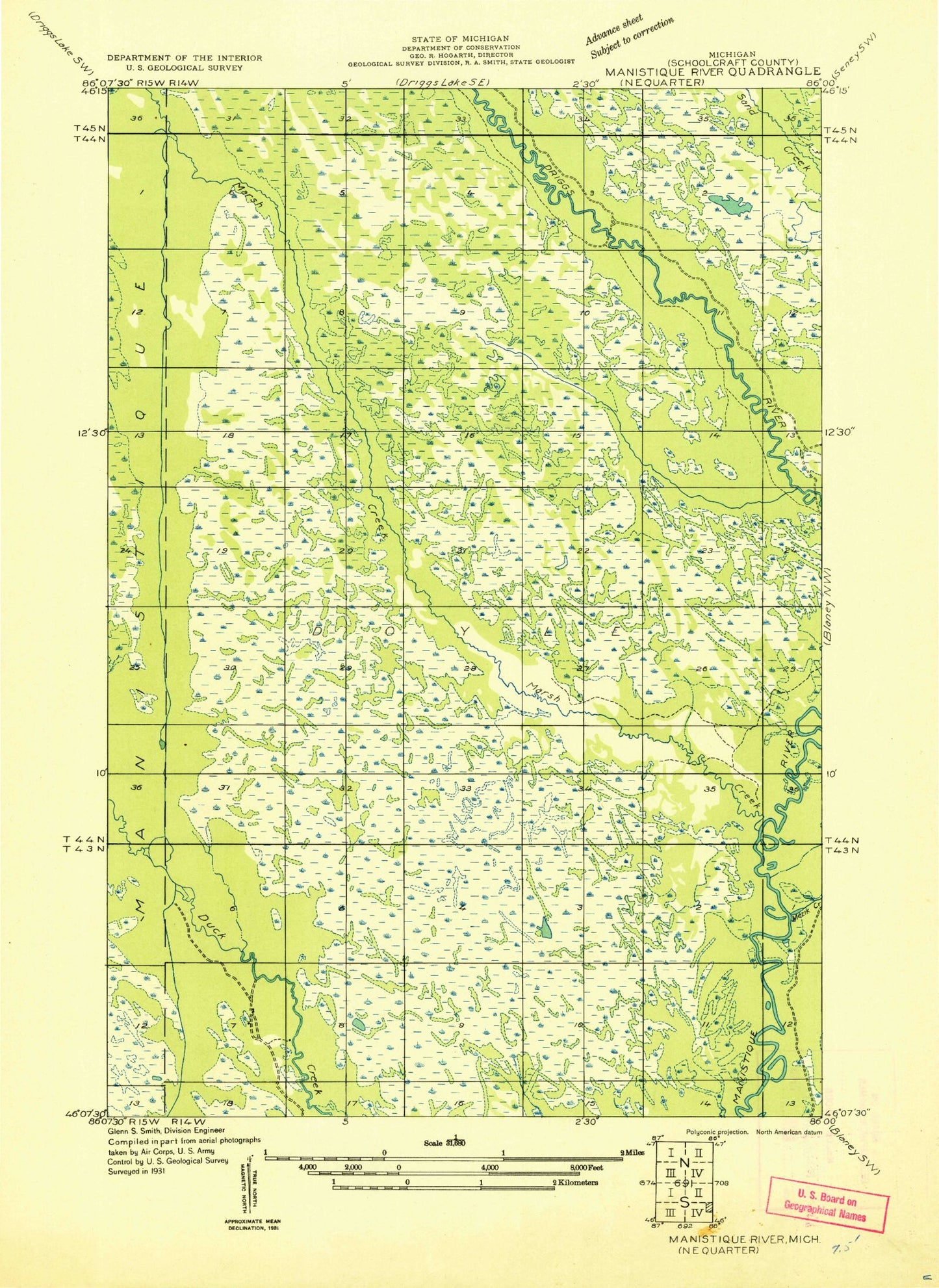 Classic USGS Marsh Creek Pool Michigan 7.5'x7.5' Topo Map Image
