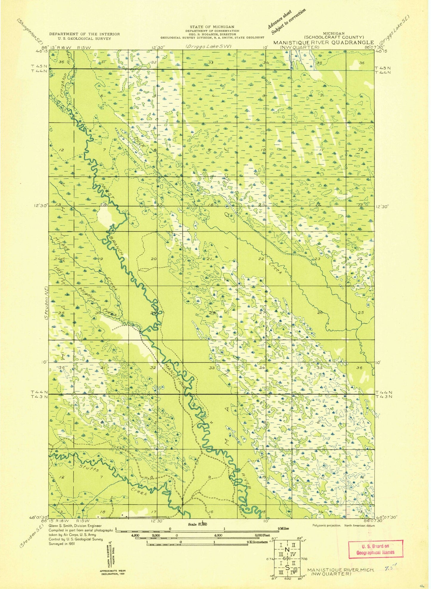Classic USGS Marsh Creek Pool NW Michigan 7.5'x7.5' Topo Map Image