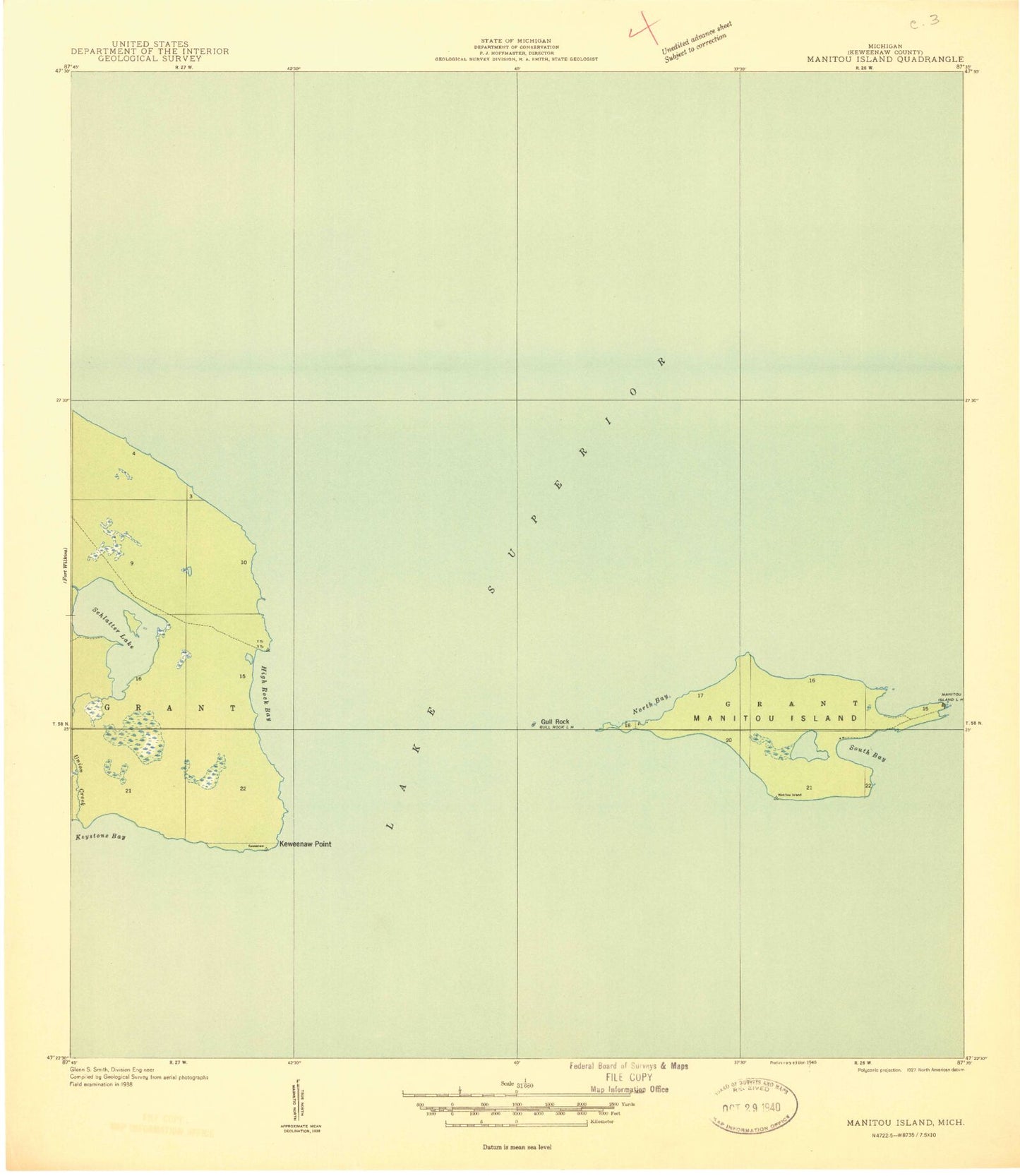 Classic USGS Manitou Island Michigan 7.5'x7.5' Topo Map Image