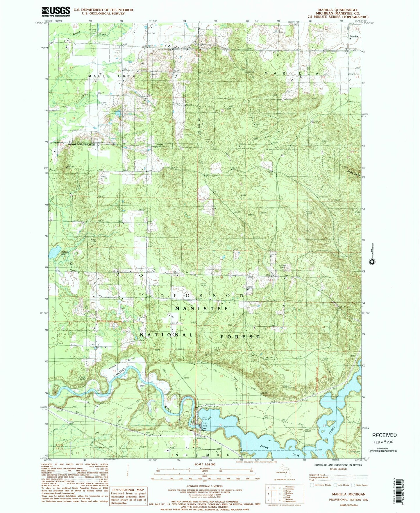 Classic USGS Marilla Michigan 7.5'x7.5' Topo Map Image