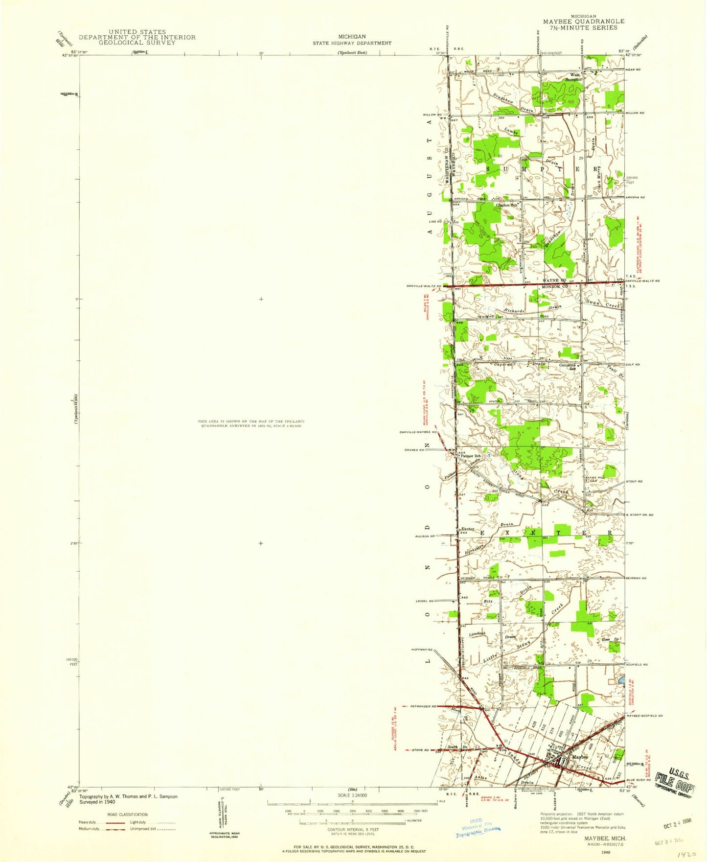 Classic USGS Maybee Michigan 7.5'x7.5' Topo Map Image