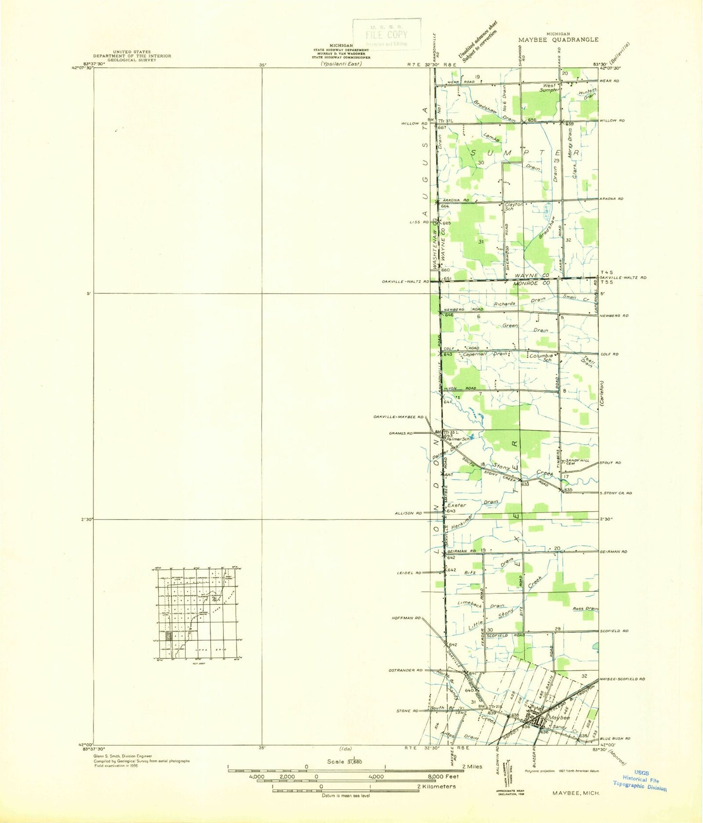 Classic USGS Maybee Michigan 7.5'x7.5' Topo Map Image