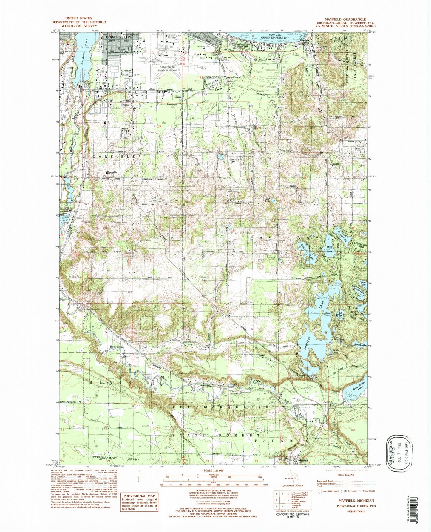 Classic USGS Mayfield Michigan 7.5'x7.5' Topo Map Image