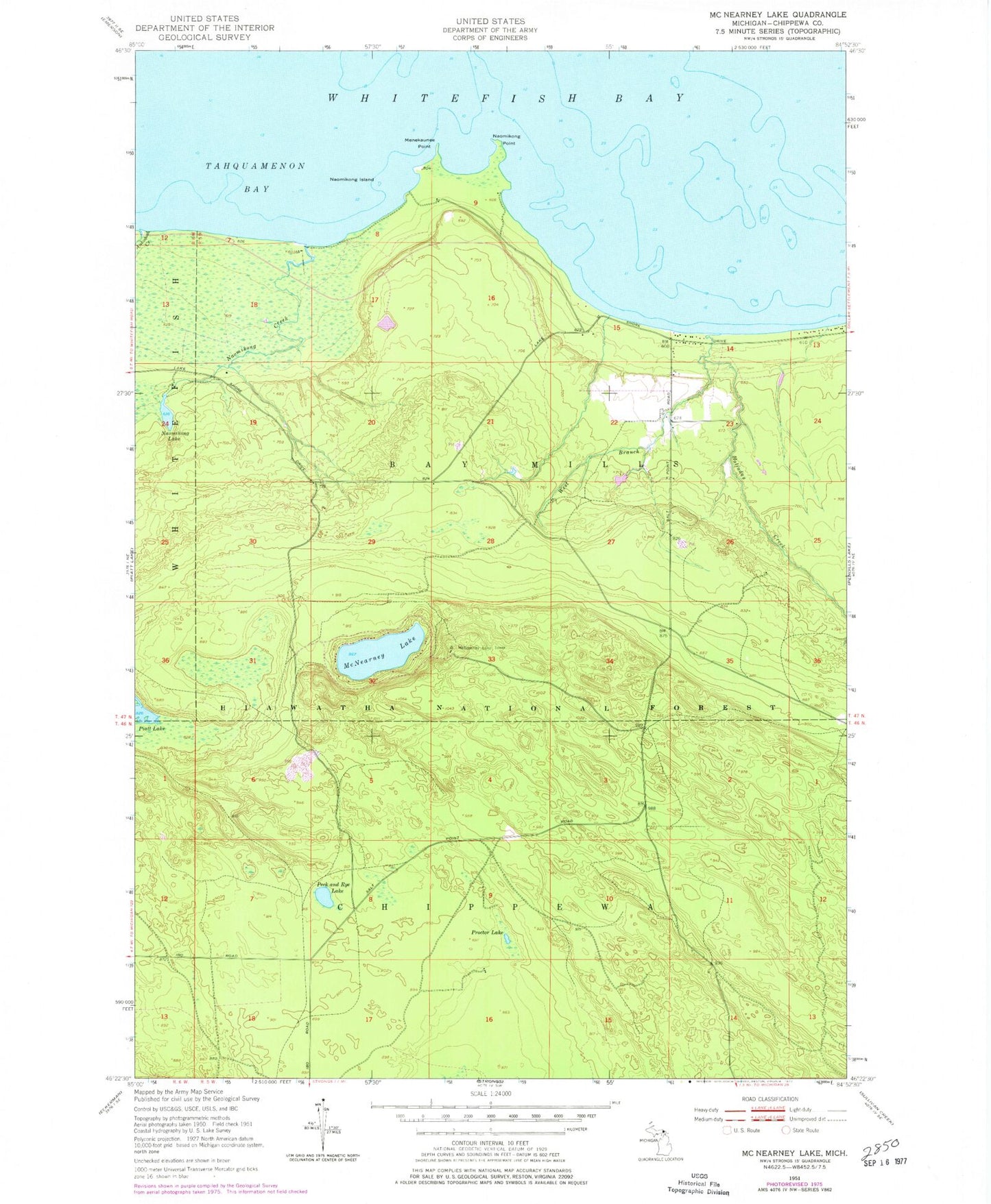 Classic USGS McNearney Lake Michigan 7.5'x7.5' Topo Map Image