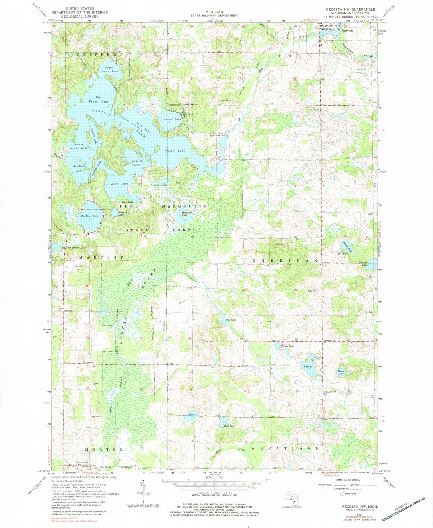 Classic USGS Mecosta Michigan 7.5'x7.5' Topo Map Image
