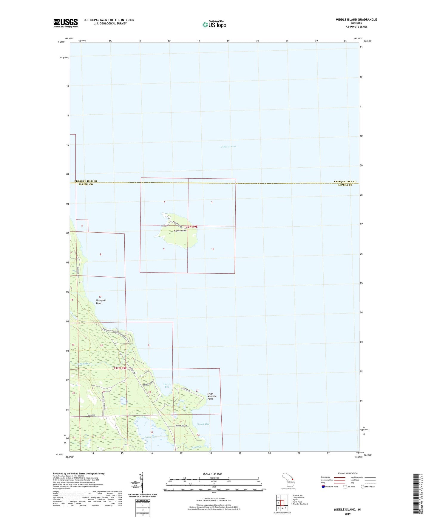 Middle Island Michigan US Topo Map Image