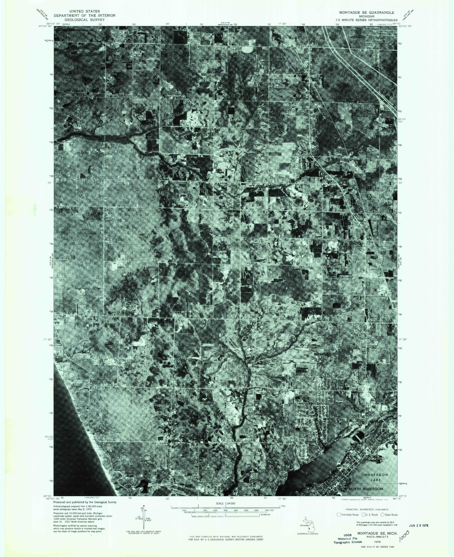 Classic USGS Dalton Michigan 7.5'x7.5' Topo Map Image