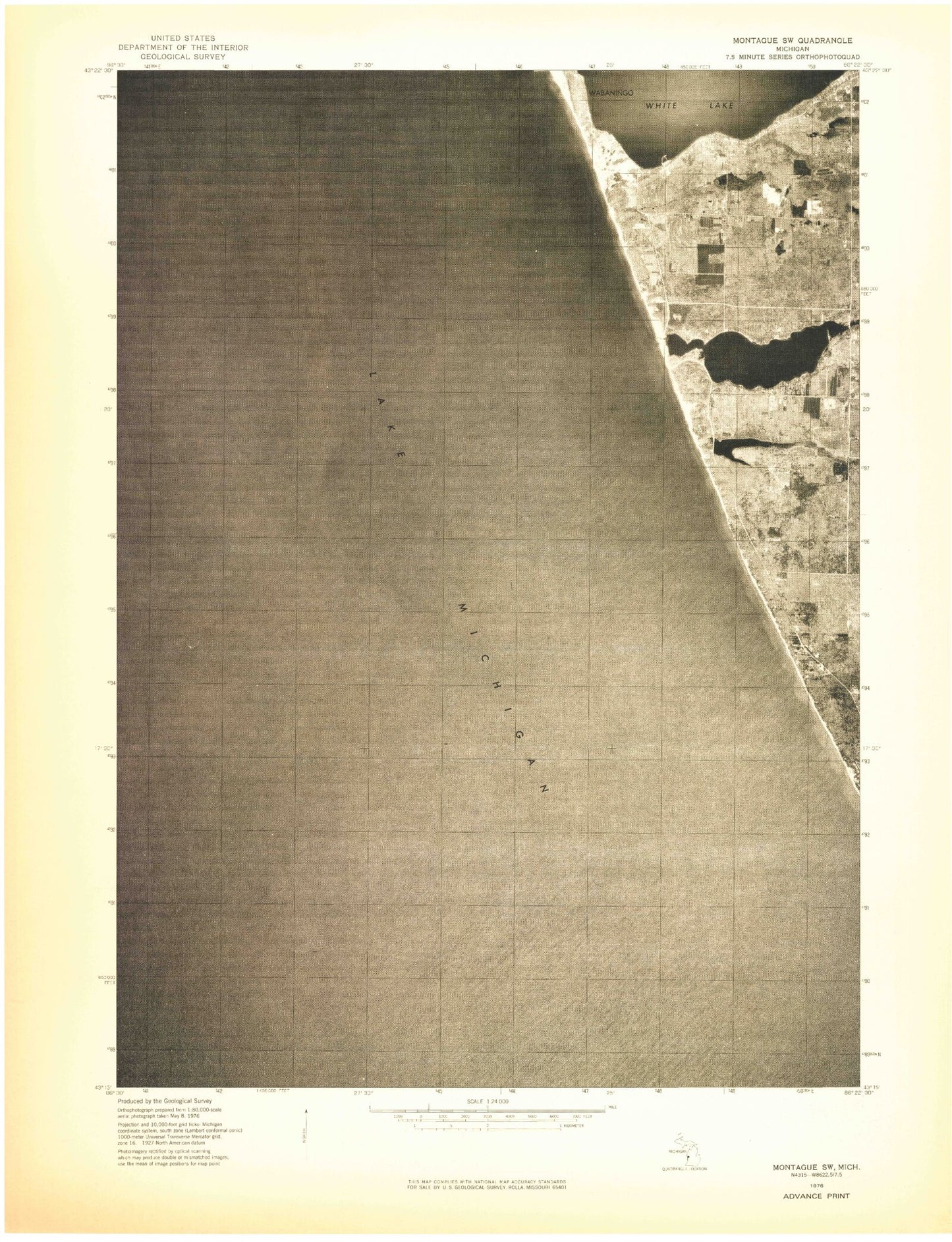 Classic USGS Michillinda Michigan 7.5'x7.5' Topo Map Image