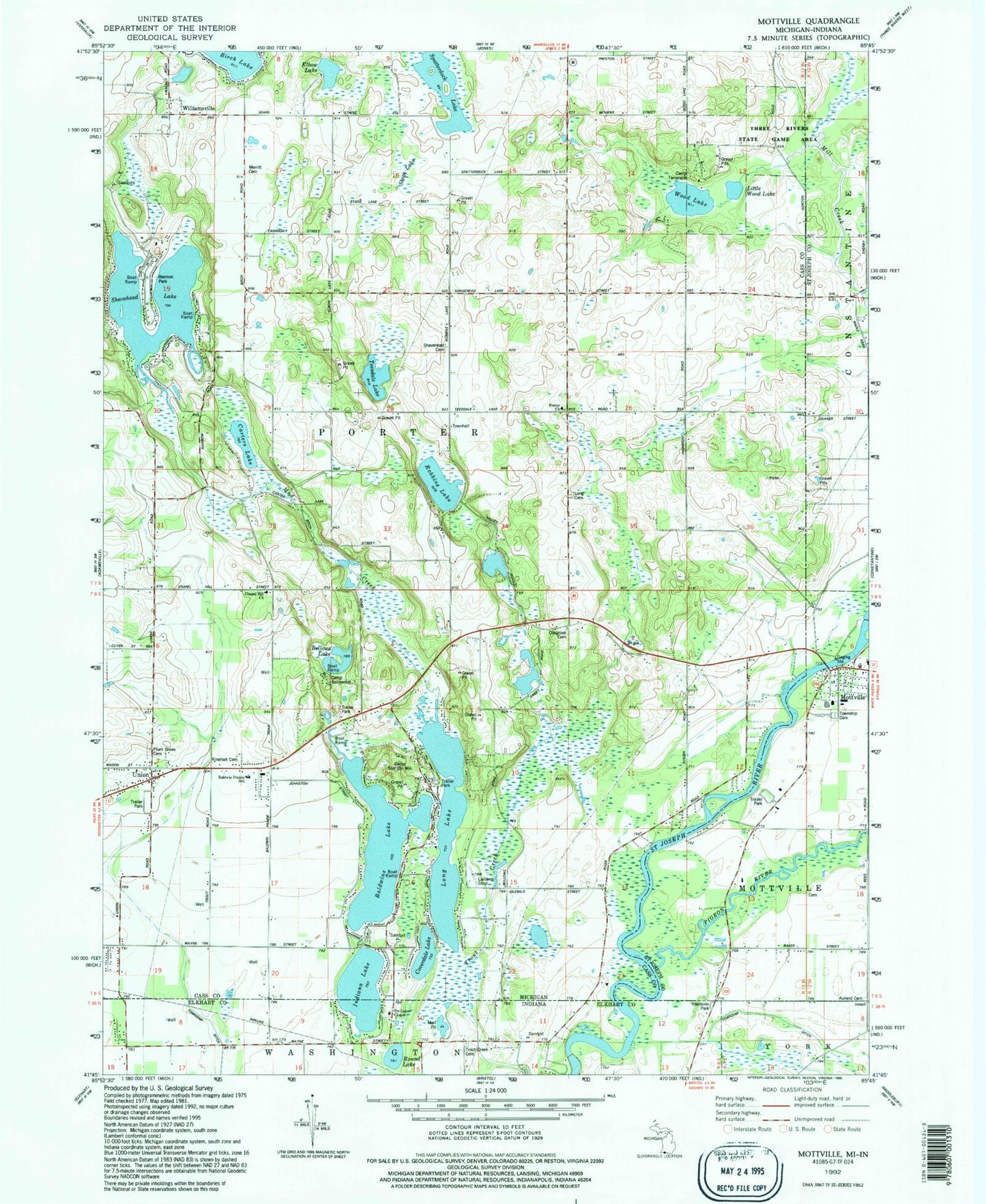 Classic USGS Mottville Michigan 7.5'x7.5' Topo Map Image