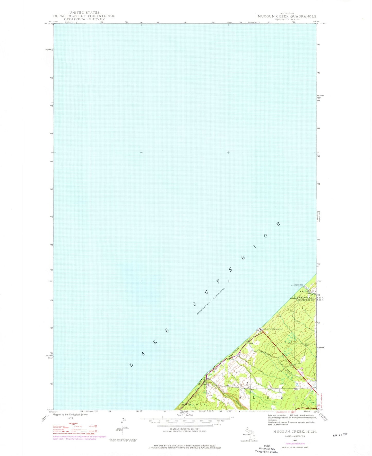 Classic USGS Muggun Creek Michigan 7.5'x7.5' Topo Map Image