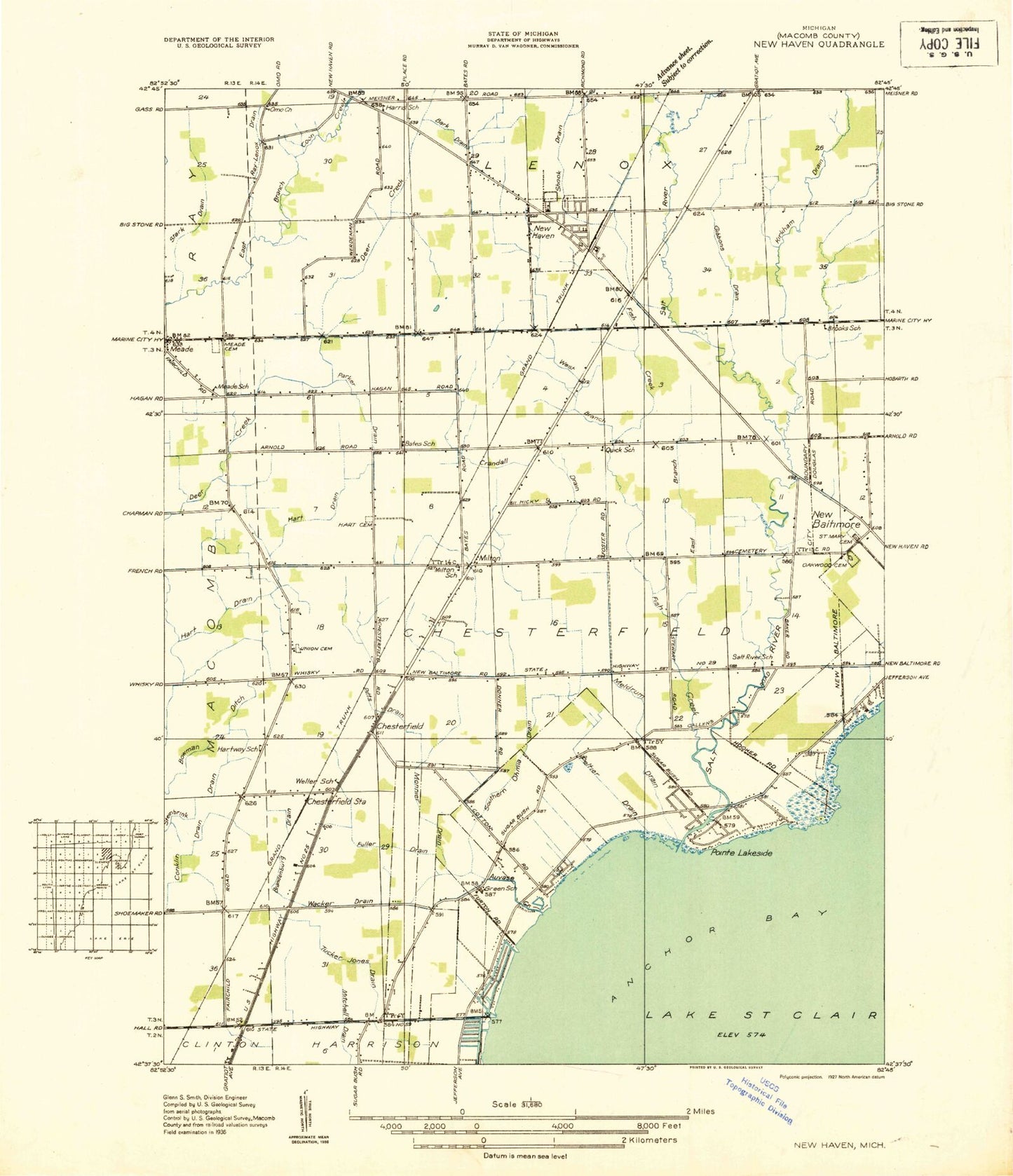 Classic USGS New Haven Michigan 7.5'x7.5' Topo Map Image